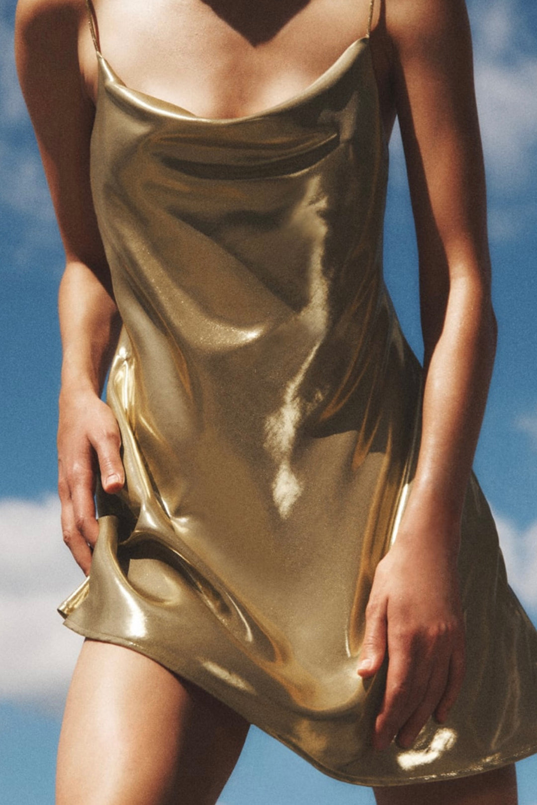 Cowl Neck Metallic Slip Mini Dress - Y2K Aesthetic Party Dress for Chic Nights Out