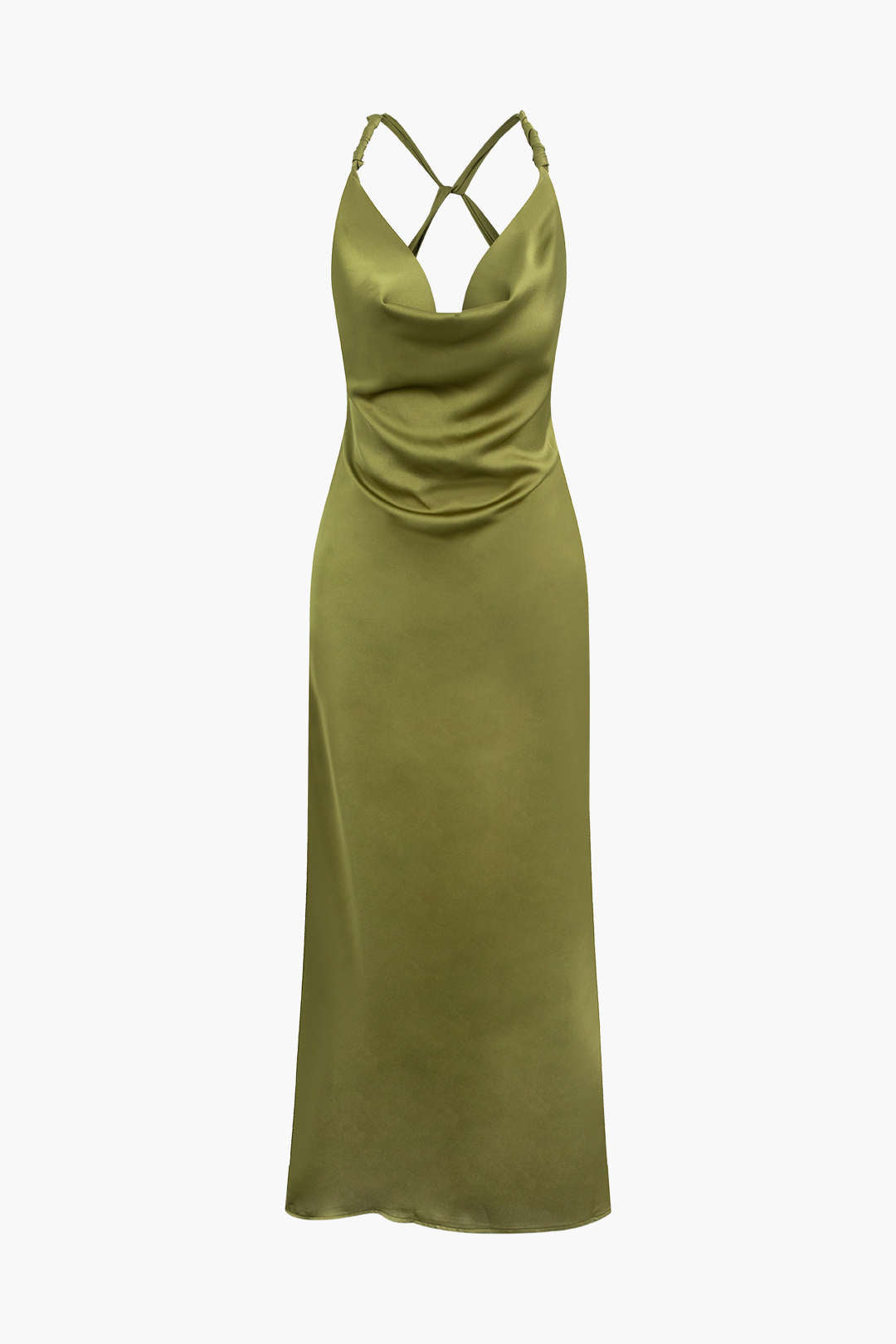 Cowl Neck Satin Cross Back Maxi Dress - Elegant Y2K Fashion for Chic Aesthetic Outfits