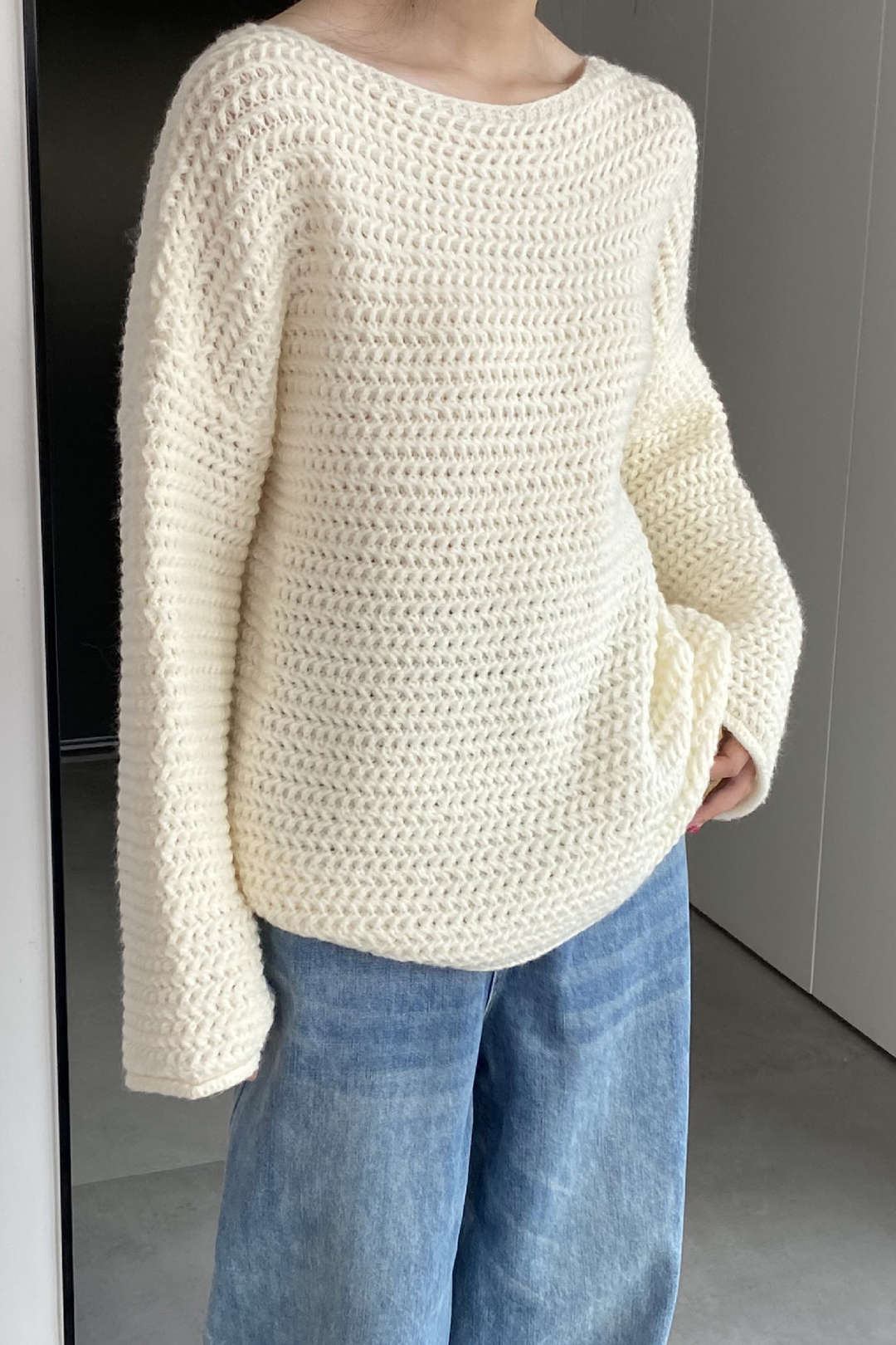 Cozy Boat Neck Long Sleeve Open Knit Sweater for Y2K Aesthetic and Grunge Style