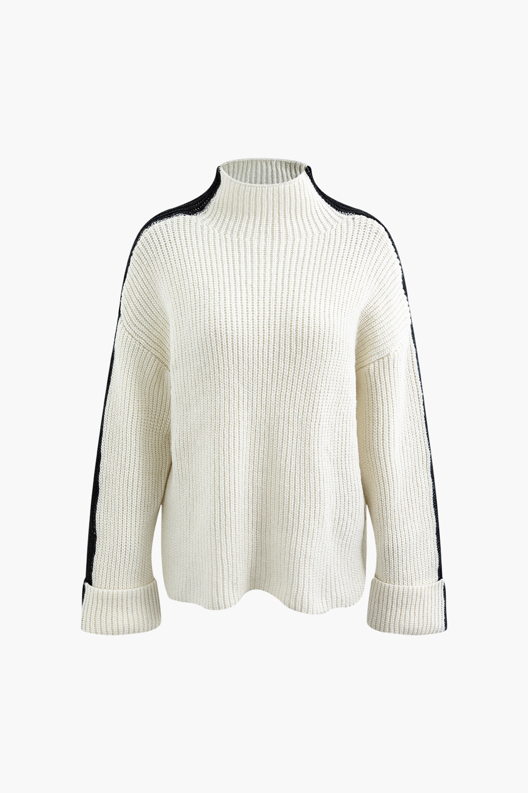 Cozy Contrast Turtle Neck Roll Cuff Sweater for Y2K Aesthetic and Grunge Style Outfits