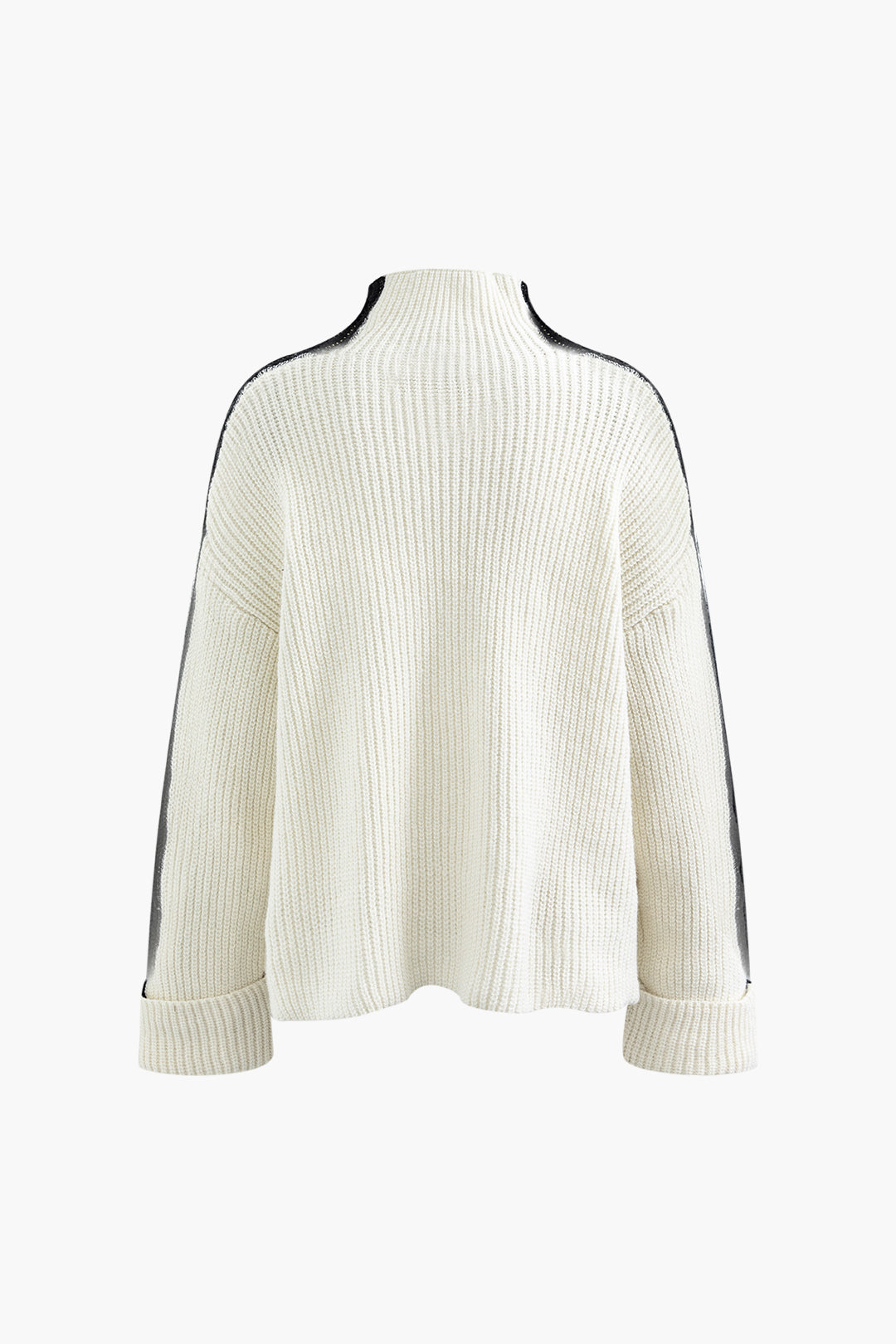 Cozy Contrast Turtle Neck Roll Cuff Sweater for Y2K Aesthetic and Grunge Style Outfits