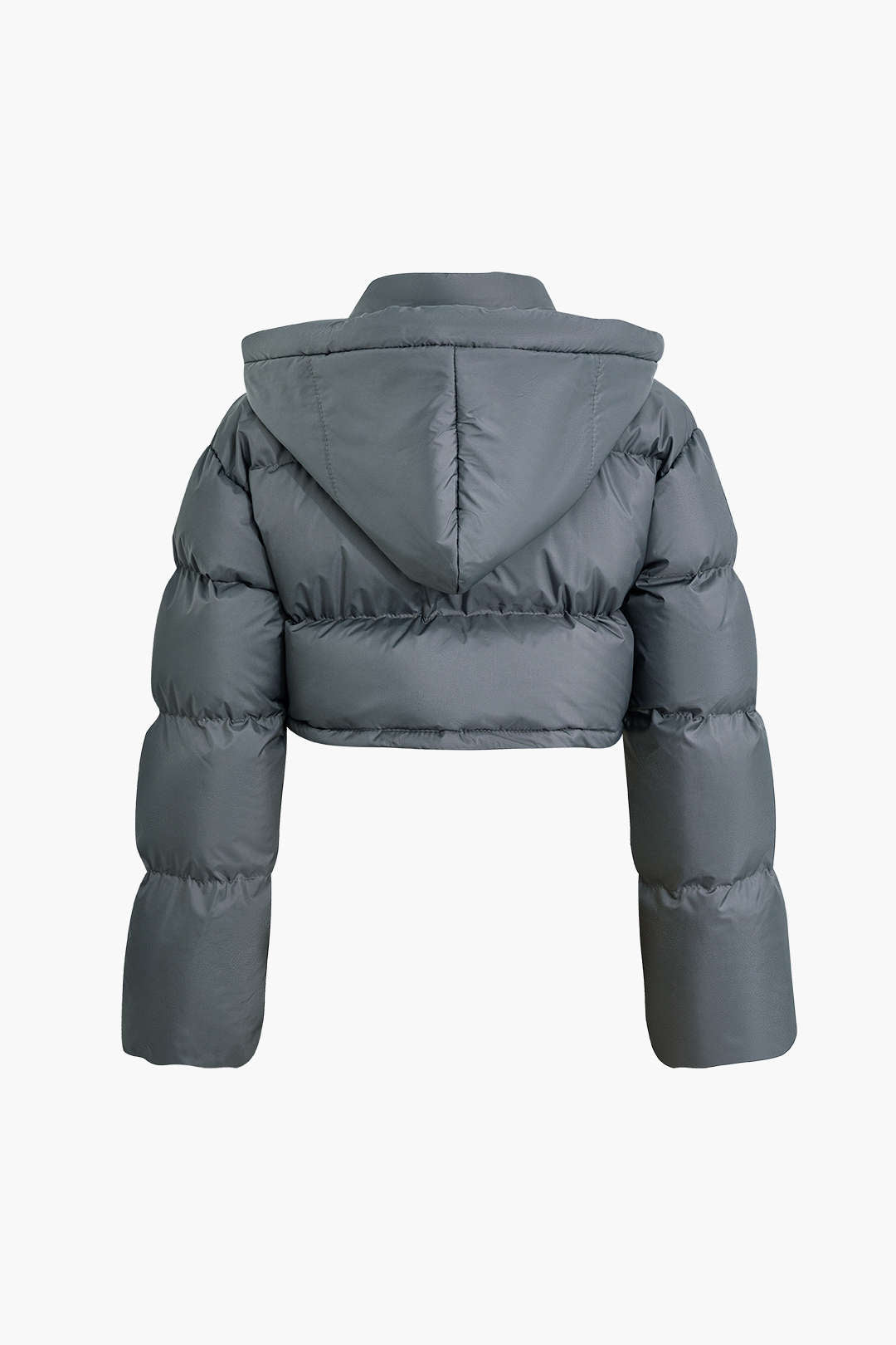 Cozy Hooded Tie Zipper Puffer Crop Coat for Y2K Aesthetic and Grunge Style Outfits