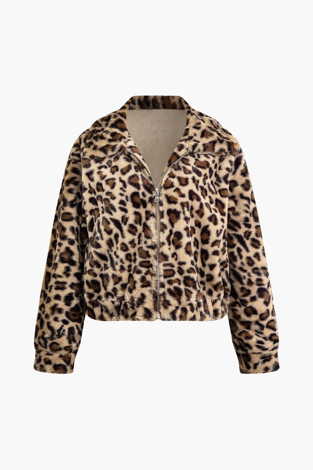 Cozy Leopard Print Fleece Zipper Coat for Y2K Fashion Lovers