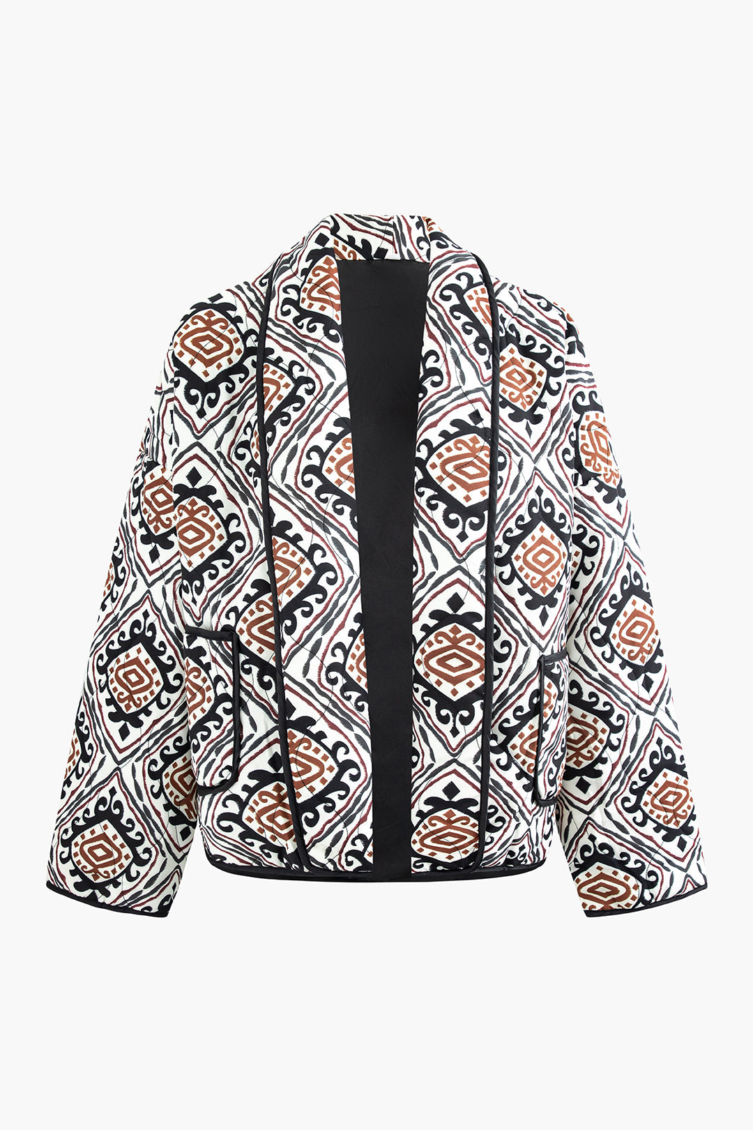 Cozy Printed Pocket Puffer Coat for Y2K Aesthetic and Grunge Style Outfits