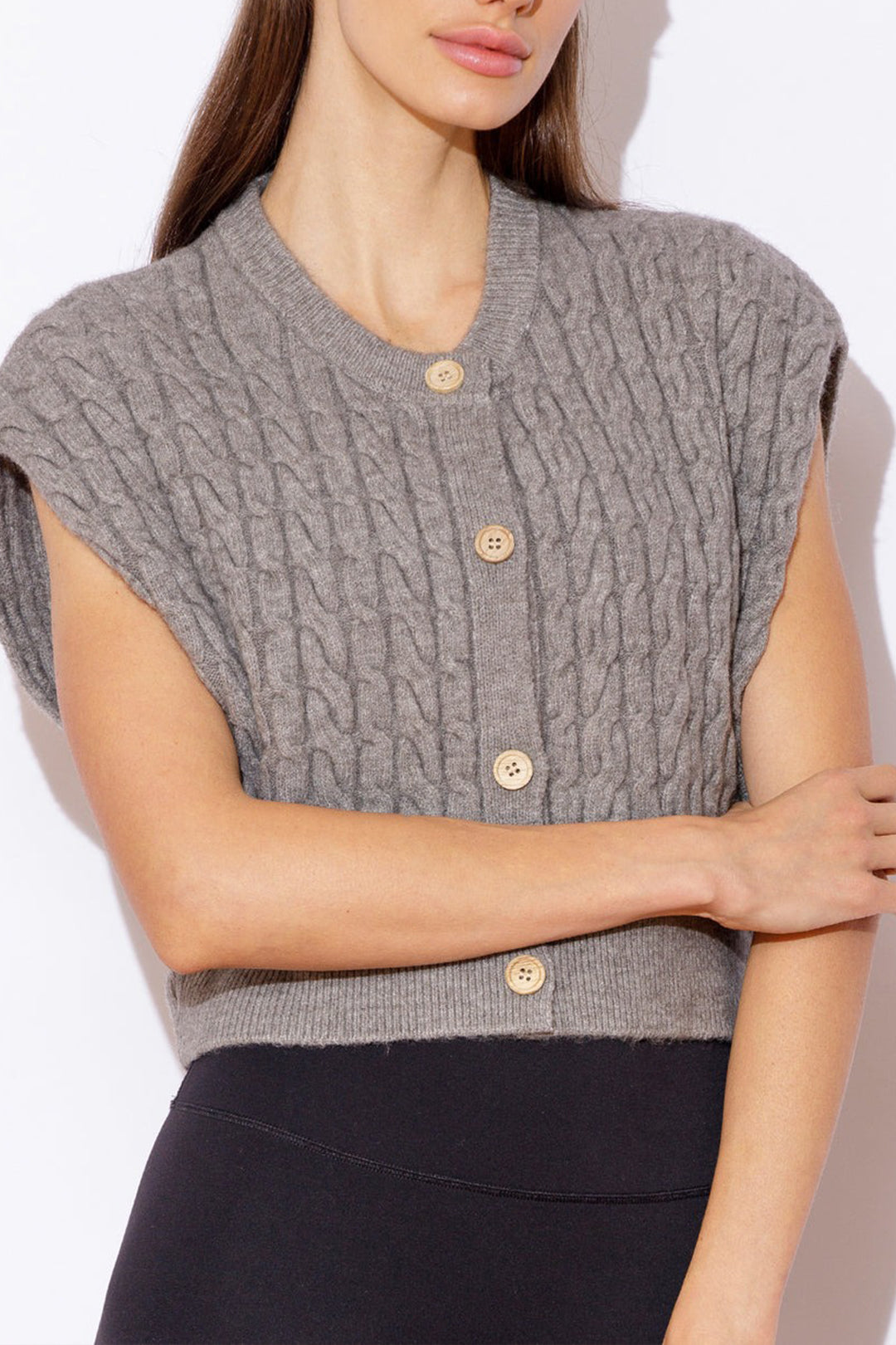 Cozy Round Neck Cable Knit Button Vest for Y2K Fashion and Aesthetic Outfits