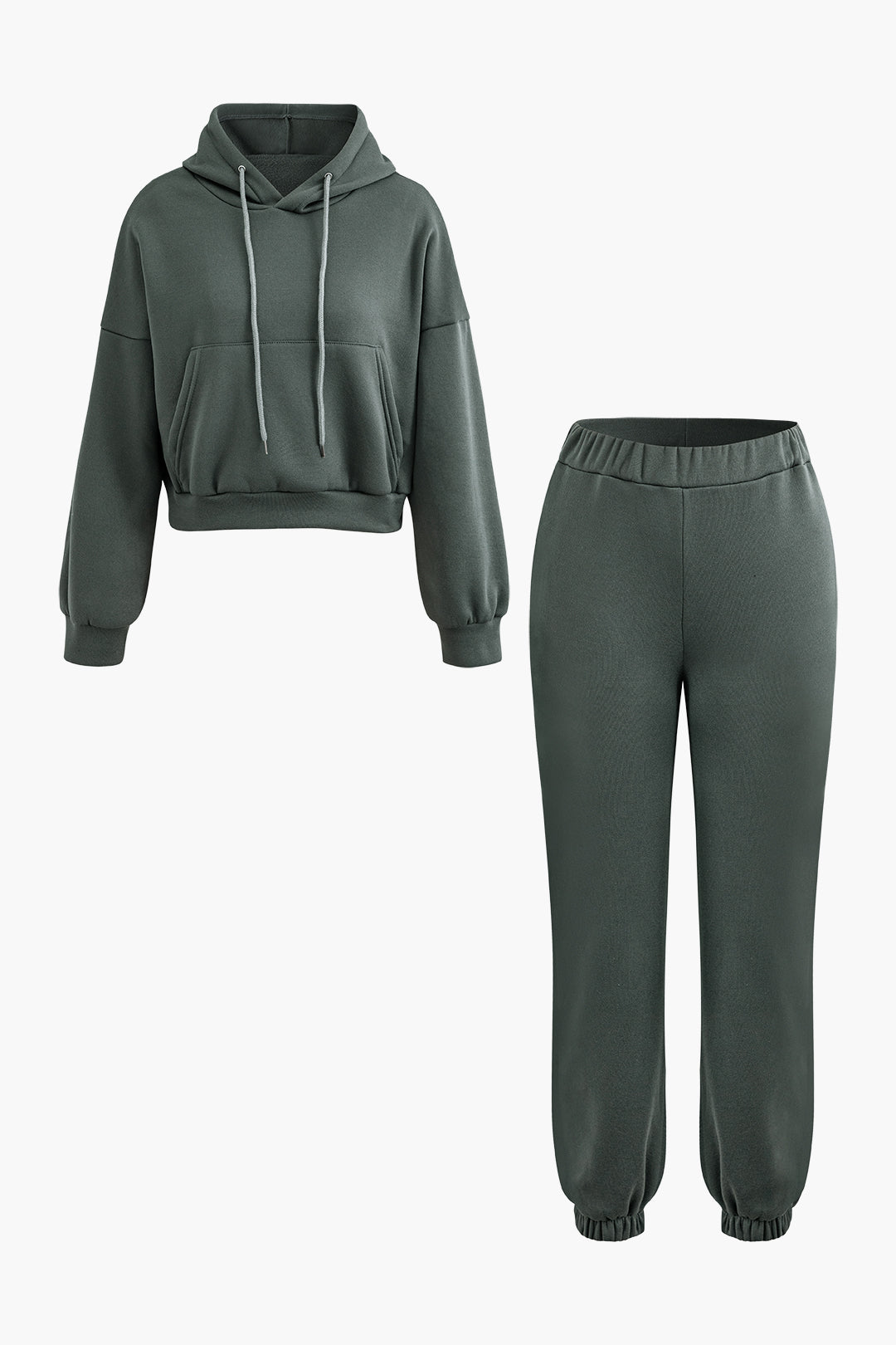 Cozy Solid Color Y2K Hoodie and Sweatpants Set for Comfy Aesthetic Outfits