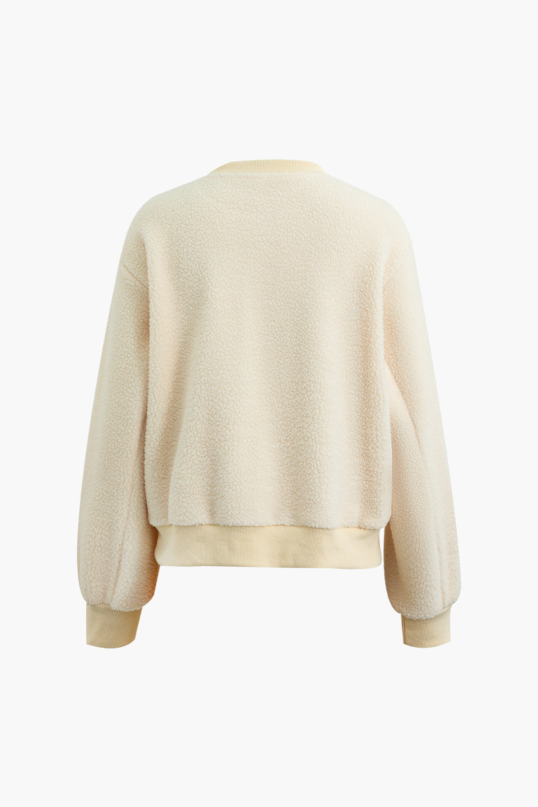 Cozy Solid Fleece Ribbed Trim Sweatshirt for Y2K Aesthetic and Comfy Outfits