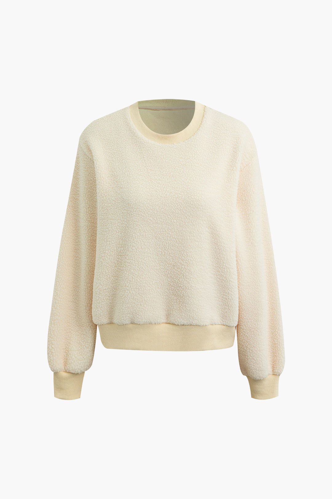 Cozy Solid Fleece Ribbed Trim Sweatshirt for Y2K Aesthetic and Comfy Outfits