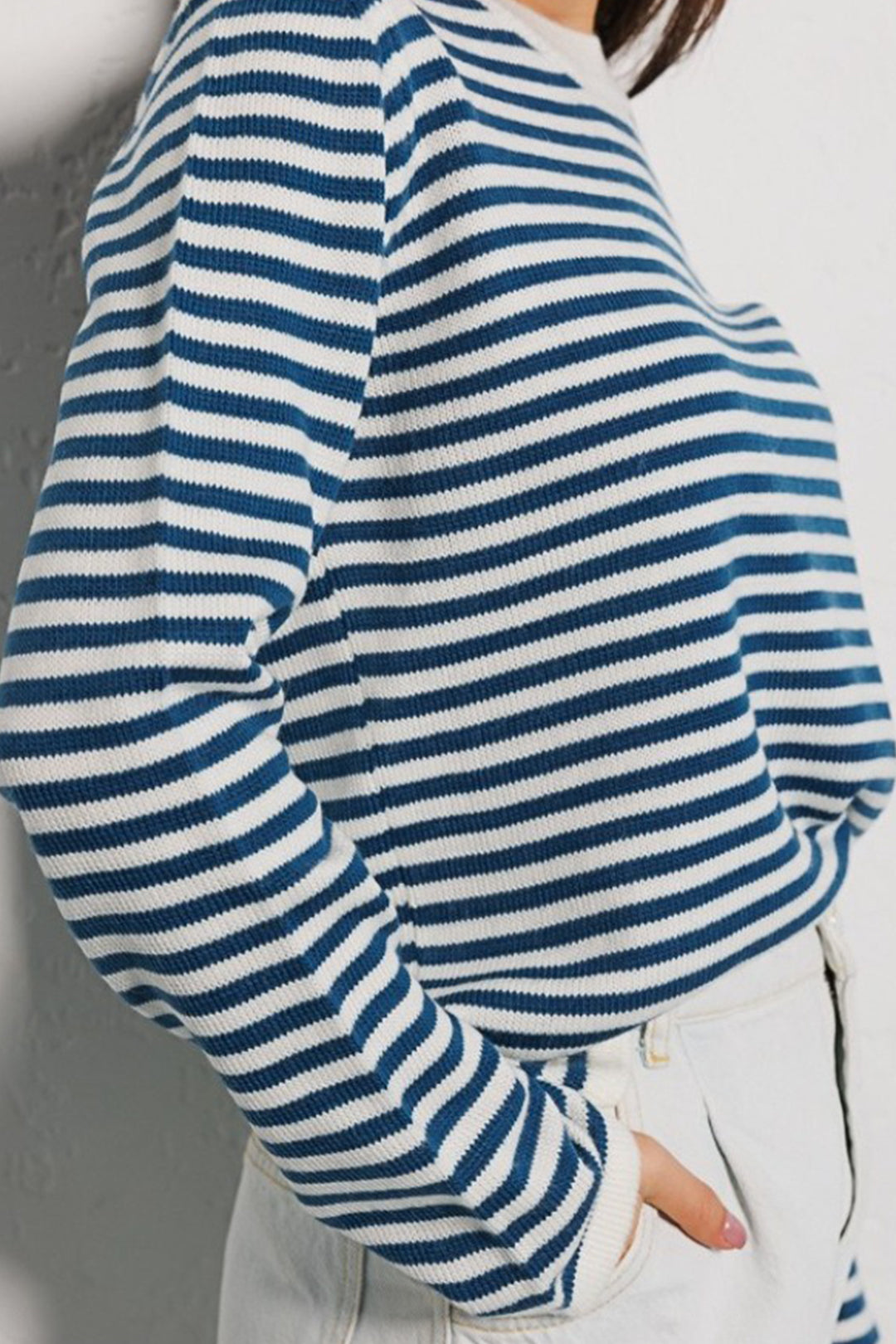 Cozy Stripe Crew Neck Ribbed Trim Pullover Sweater for Y2K Aesthetic Outfits