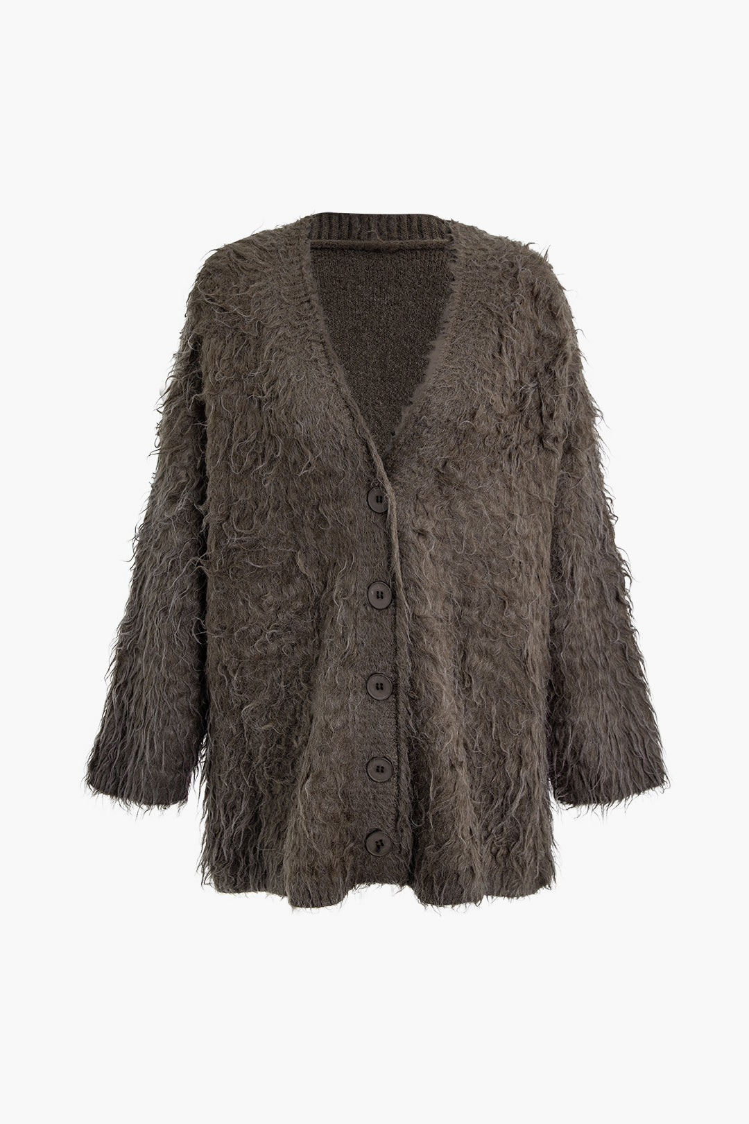 Cozy V-Neck Fuzzy Button Cardigan for Y2K Aesthetic and Soft Girl Style