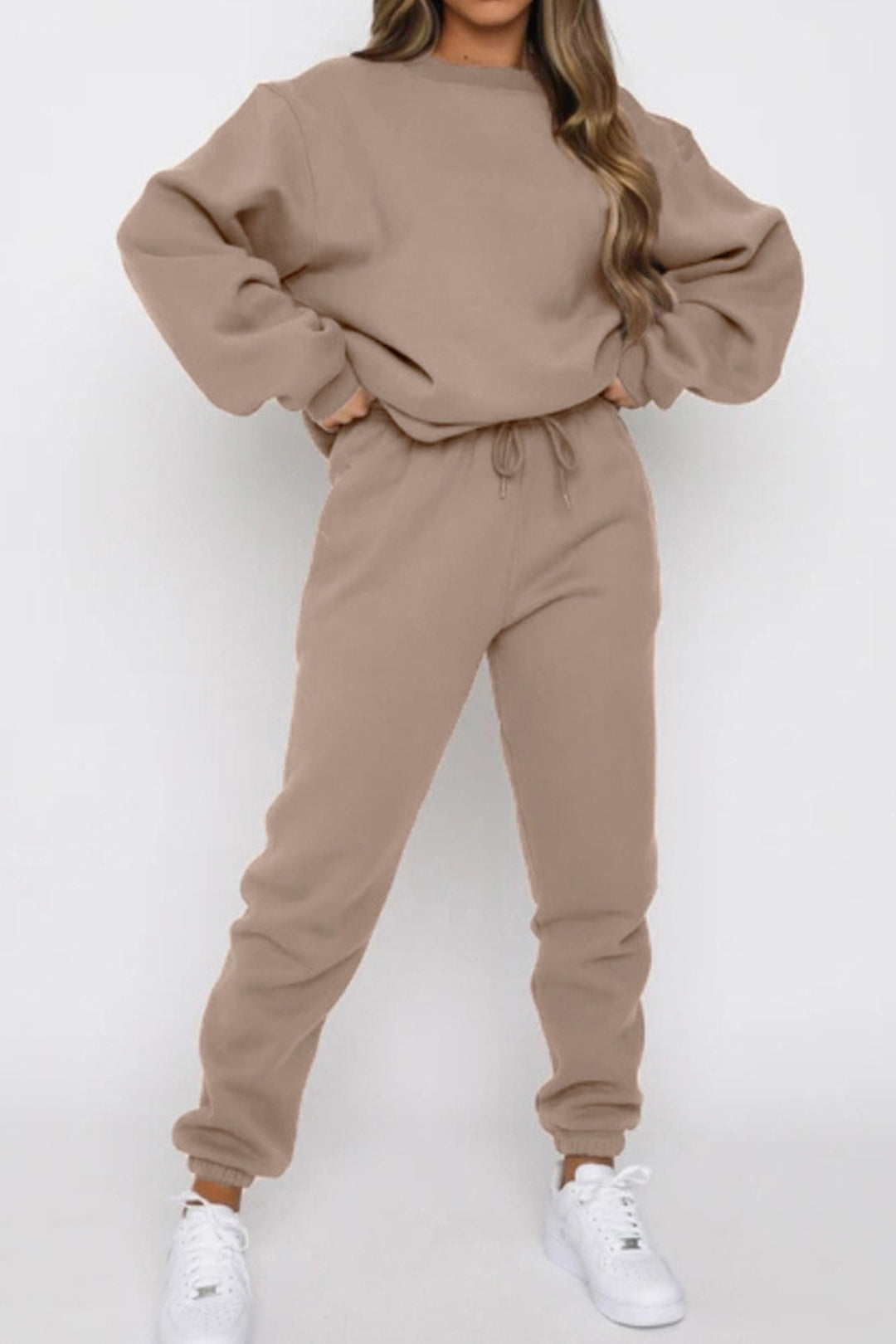 Cozy Y2K Aesthetic Long Sleeve Pullover Sweatshirt & Drawstring Elastic Pants Set