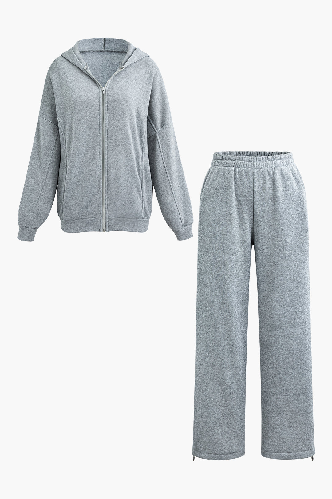 Cozy Zipper Hooded Sweatshirt and Drawstring Sweatpants Set for Y2K Aesthetic Outfits