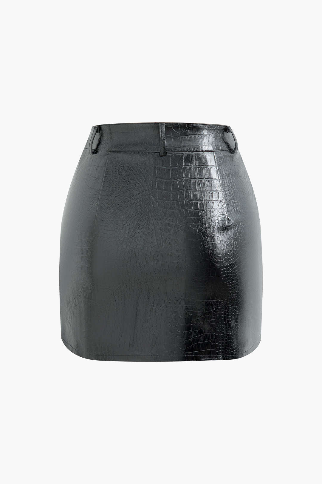 Croc-Effect Leather High Waist Split Mini Skirt for Y2K Aesthetic and Grunge Style