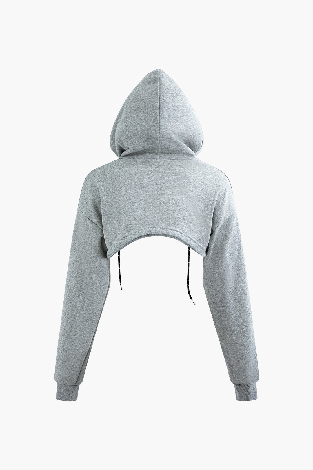 Curved Hem Drawstring Hooded Crop Sweatshirt in Y2K Aesthetic for Comfy, Cute Outfits