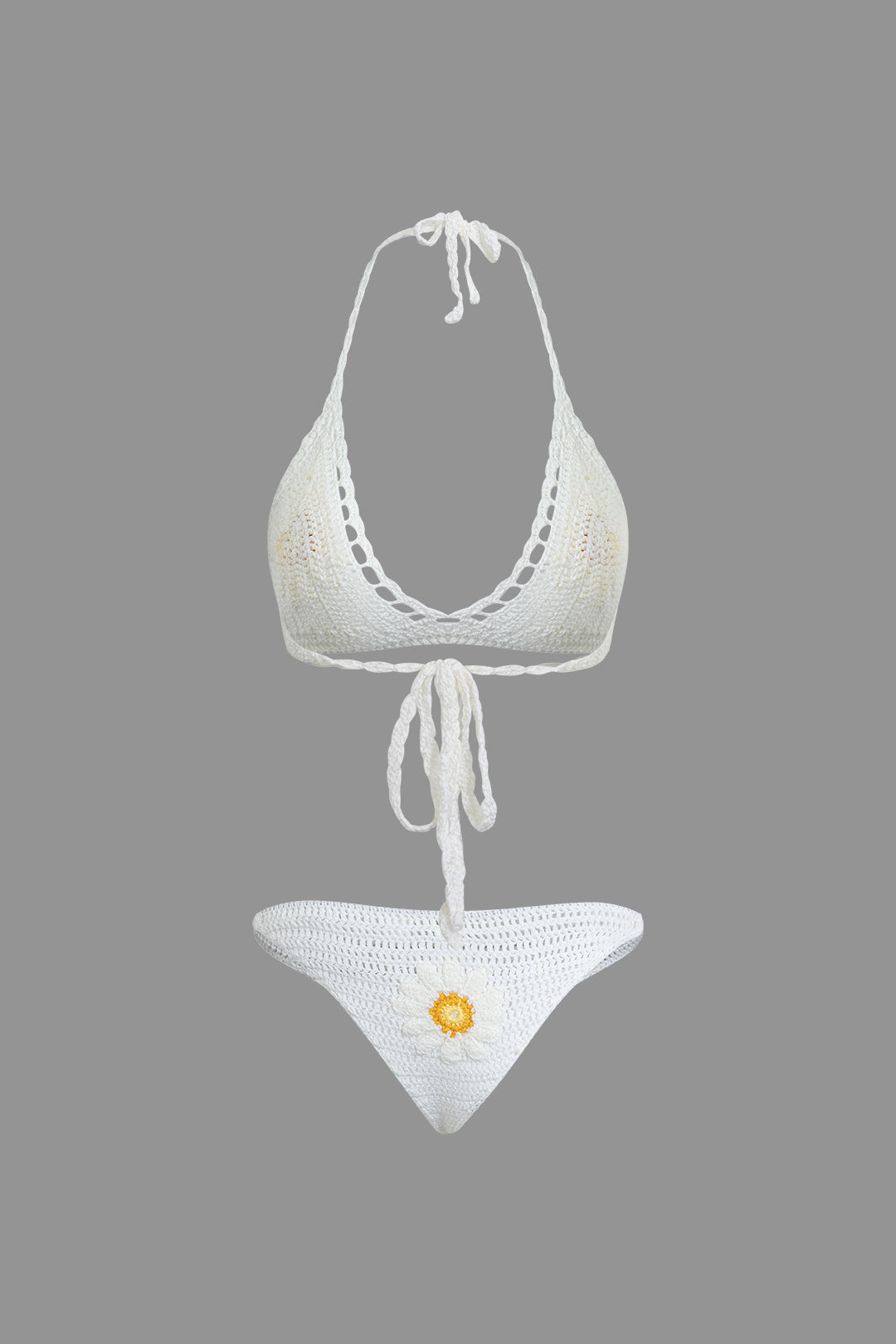 Daisy Crochet Tie Halter Bikini Set - Y2K Aesthetic Swimwear for Coquette Style Lovers