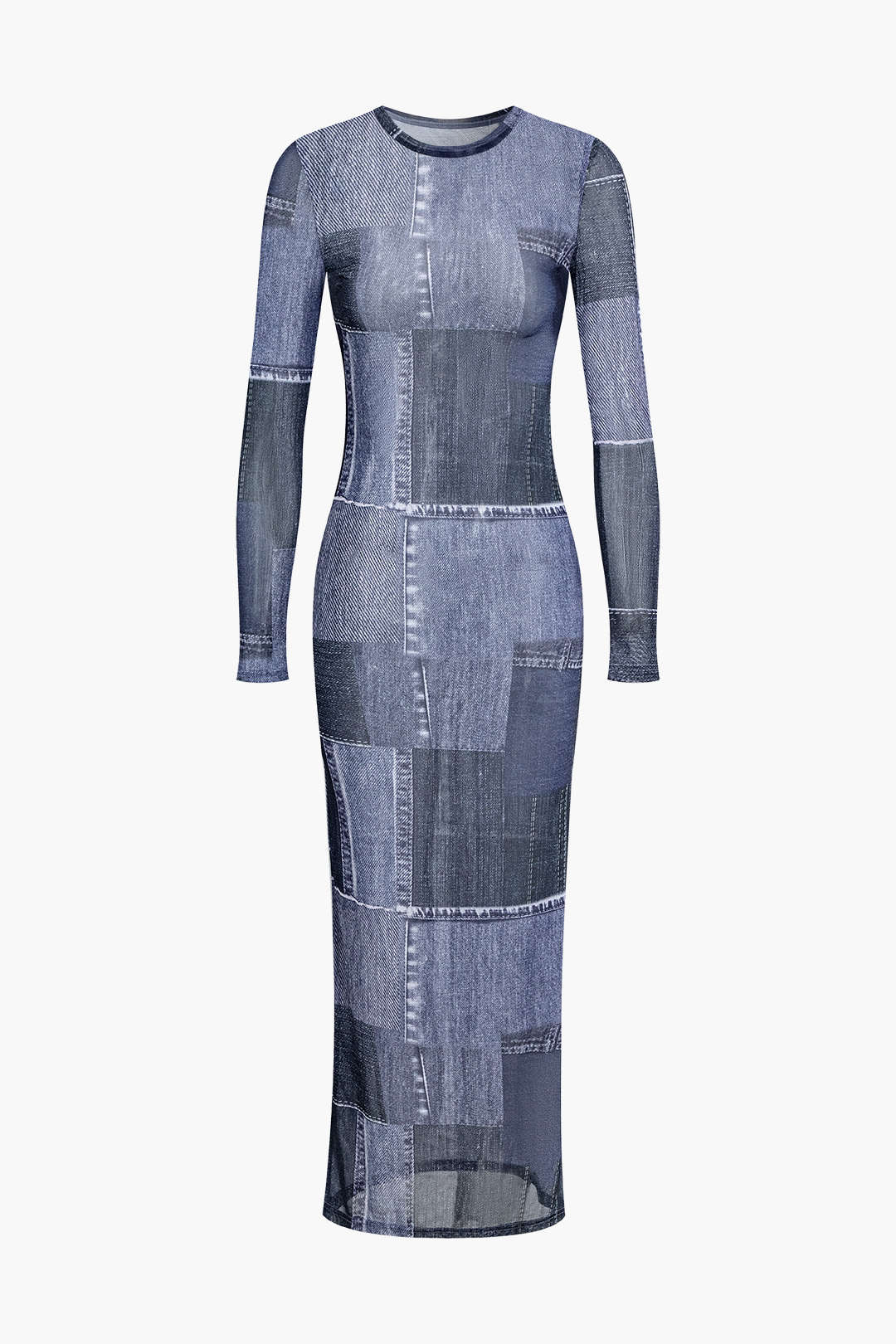 Denim Pattern Maxi Dress - Y2K Aesthetic Long Dress for Effortless Style and Comfort