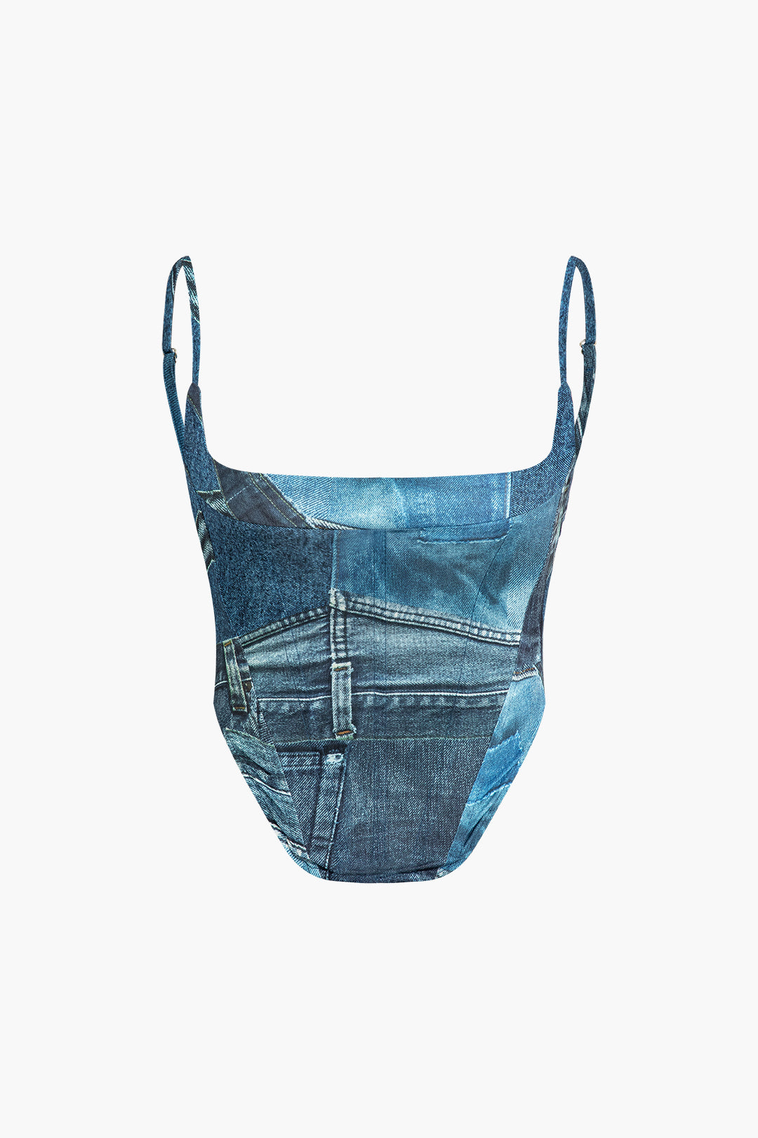 Denim Pattern Tie Hollow Out Cami Top - Y2K Aesthetic Cute Crop Top for Trendy Outfits