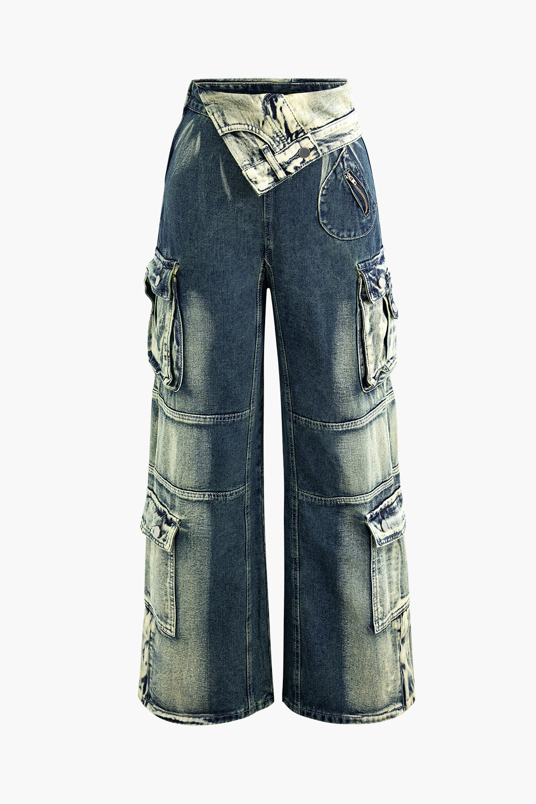 Distressed Faded Wide Leg Cargo Jeans for Y2K Fashion and Grunge Aesthetic Outfits