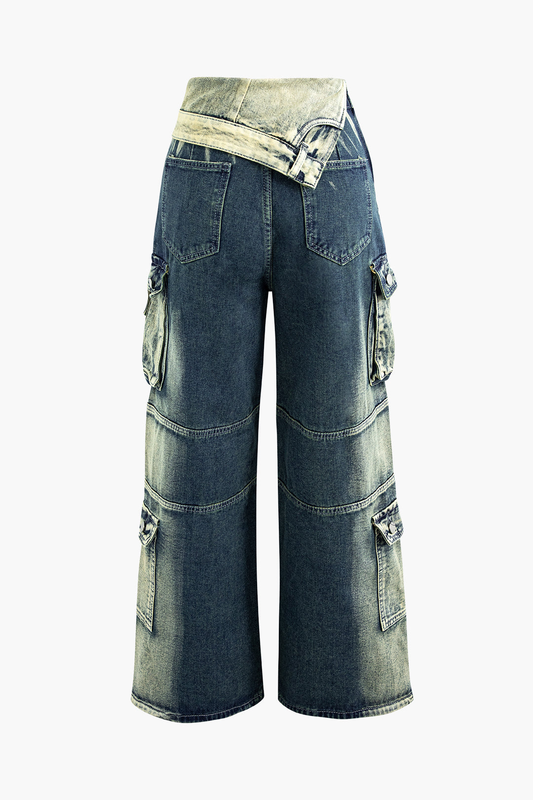 Distressed Faded Wide Leg Cargo Jeans for Y2K Fashion and Grunge Aesthetic Outfits