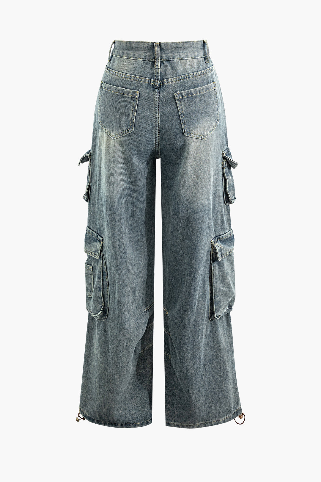 Distressed Faded Wide Leg Cargo Jeans with Flap Pockets for Y2K Aesthetic Outfits