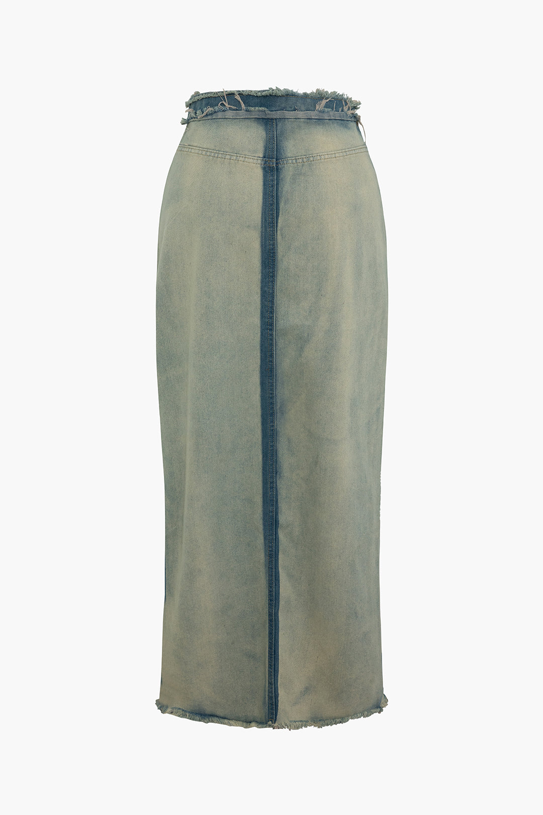 Distressed Frayed Split Denim Maxi Skirt - Y2K Aesthetic Grunge Style Essential