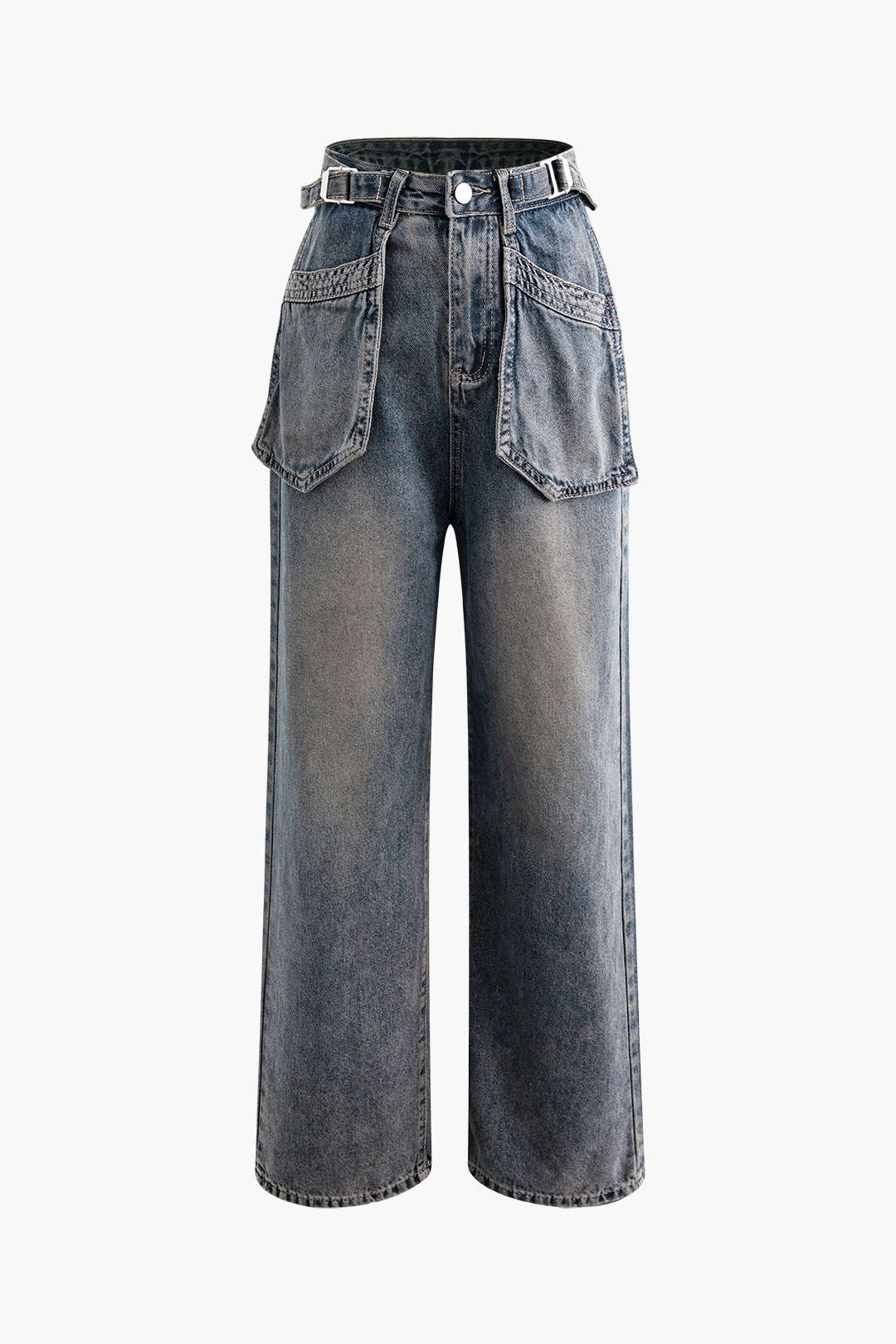 Distressed Pocket Detail Straight Leg Jeans for Y2K Aesthetic and Grunge Style Outfits