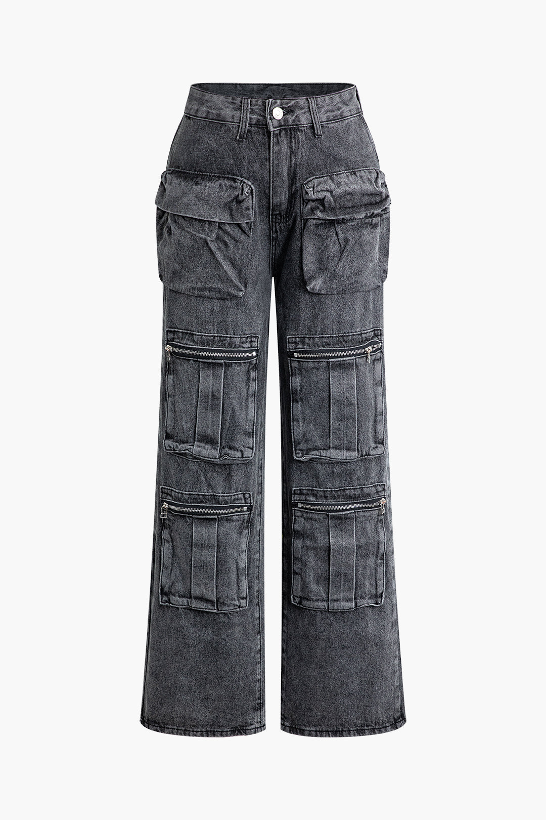 Distressed Pocket Straight Leg Cargo Jeans for Y2K Aesthetic and Grunge Style Outfits