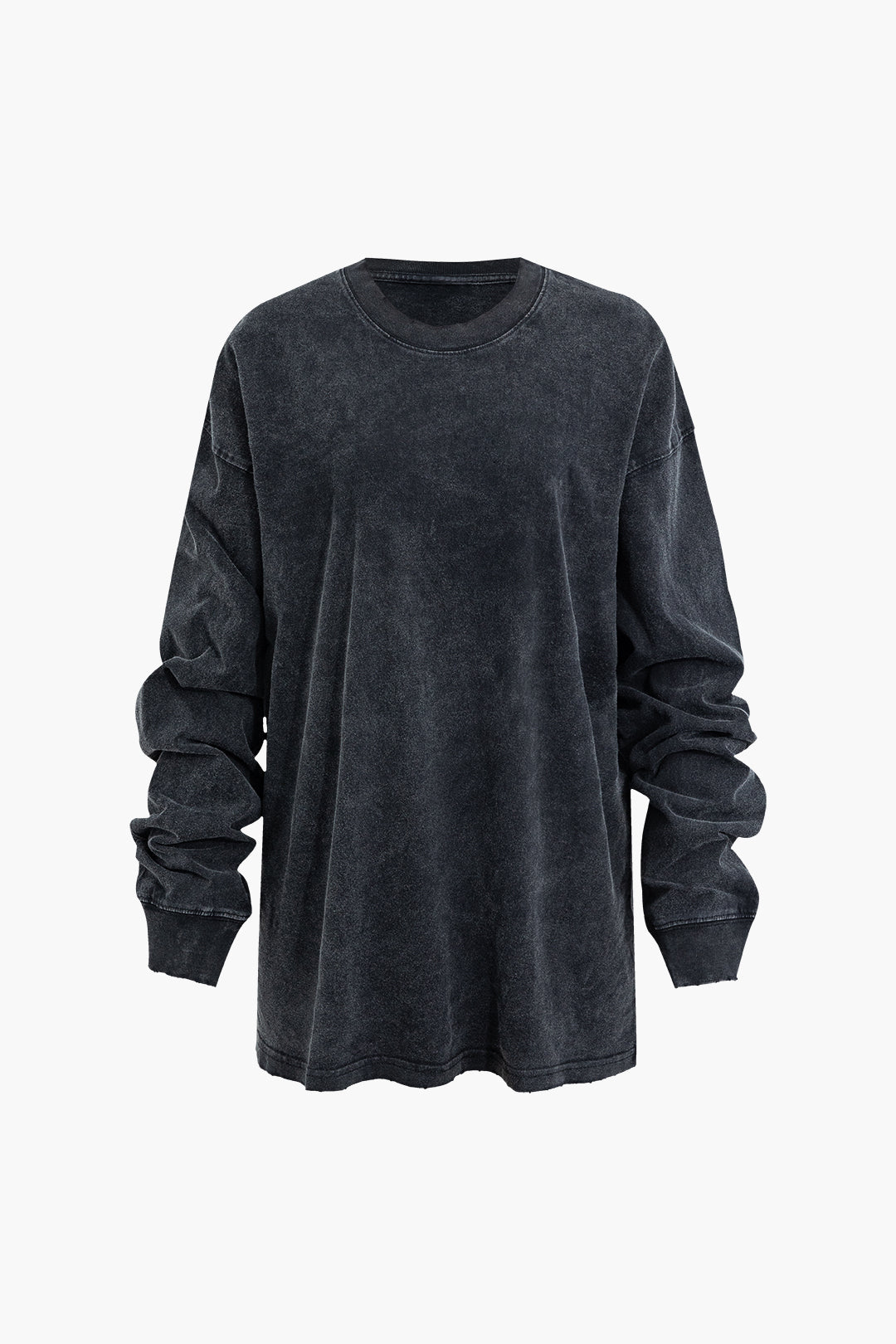 Distressed Round Neck Long Sleeve Top - Y2K Aesthetic Comfy Layering Essential