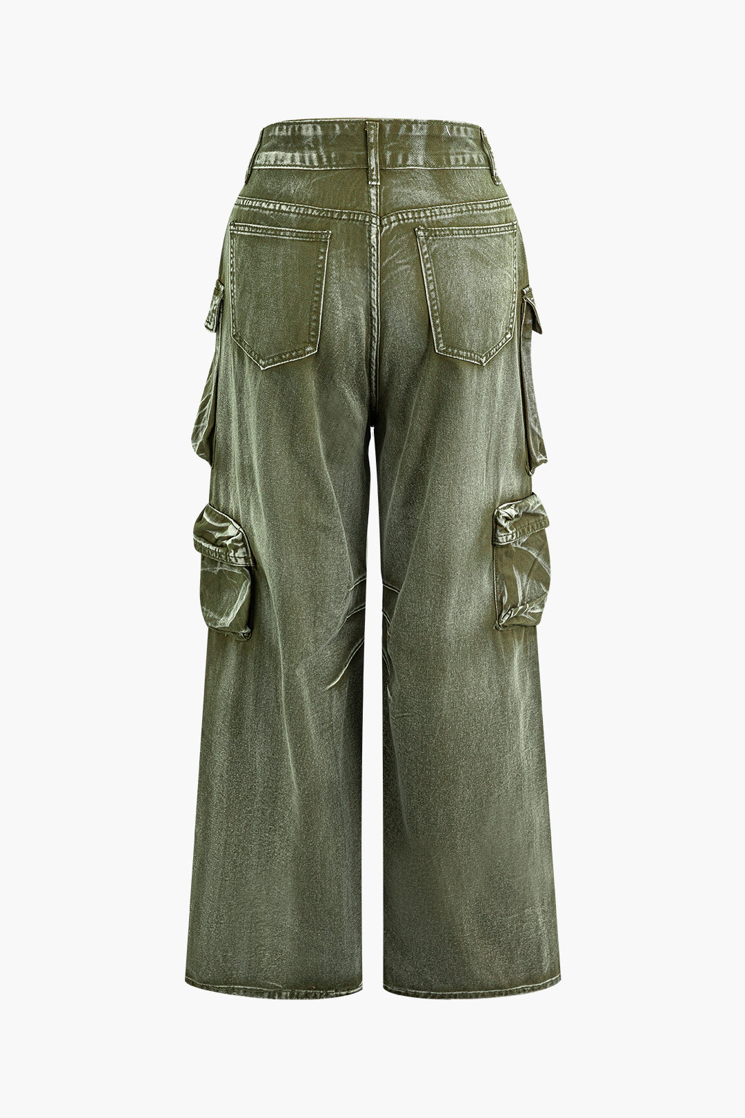 Distressed Wide Leg Cargo Pants with Flap Pockets for Y2K and Grunge Aesthetic Outfits