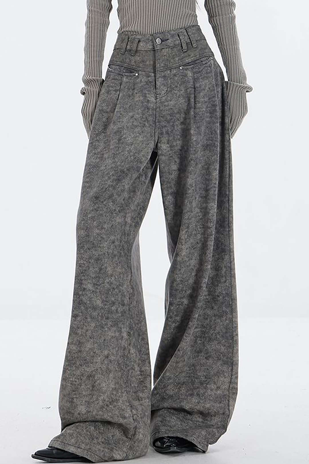 Distressed Wide Leg Jeans in Vintage Wash - Y2K Grunge Style Essential for Aesthetic Outfits