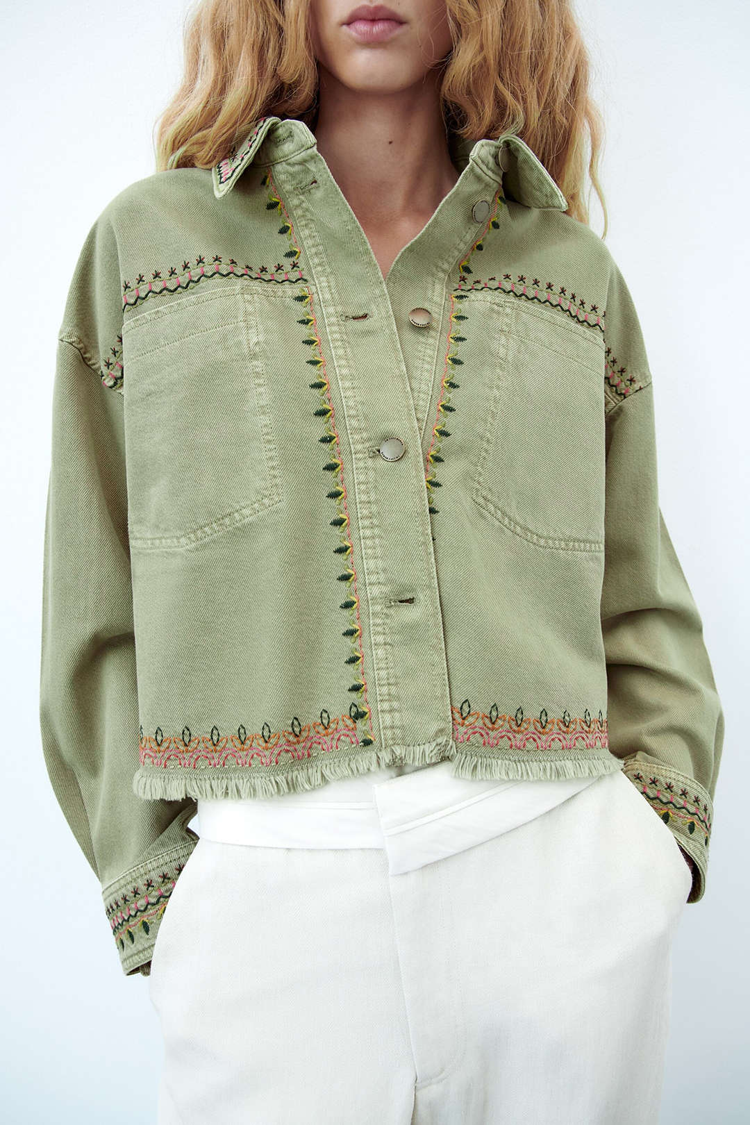 Embroidered Frayed Hem Y2K Aesthetic Button-Up Pocket Lapel Jacket for Trendy Looks