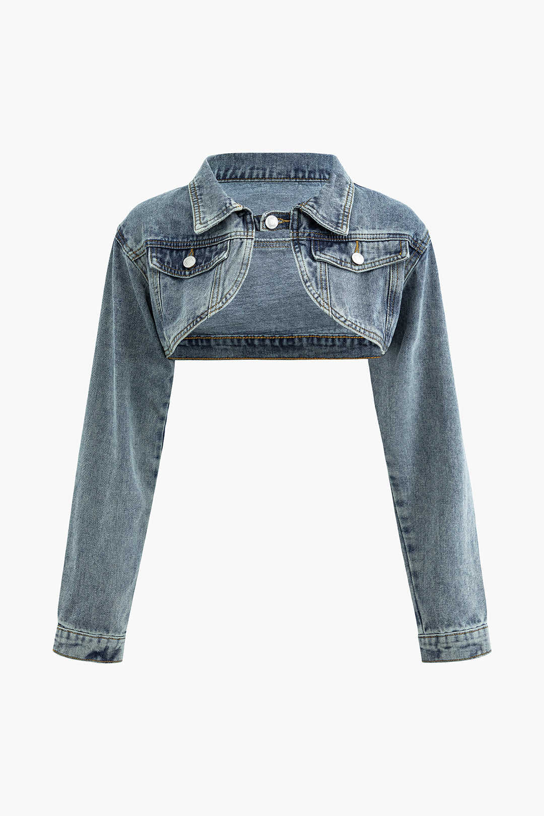 Faded Denim Crop Jacket - Y2K Aesthetic Outerwear for Trendy Outfits and Vintage Vibes