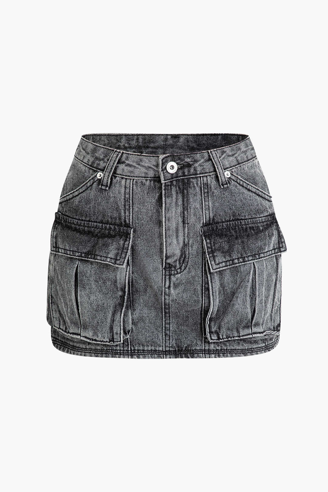 Faded Flap Pocket Cargo Skirt: Y2K Aesthetic Denim Mini for Trendy Outfits