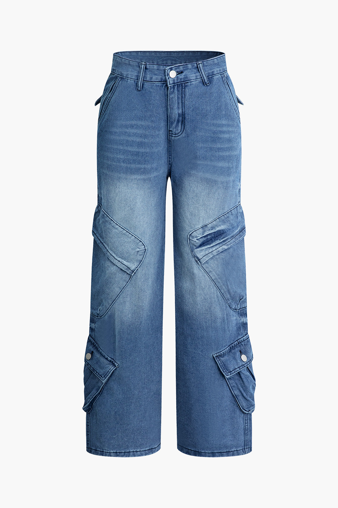 Faded Flap Pocket Straight Leg Jeans - Y2K Style Denim for Trendy Aesthetic Outfits