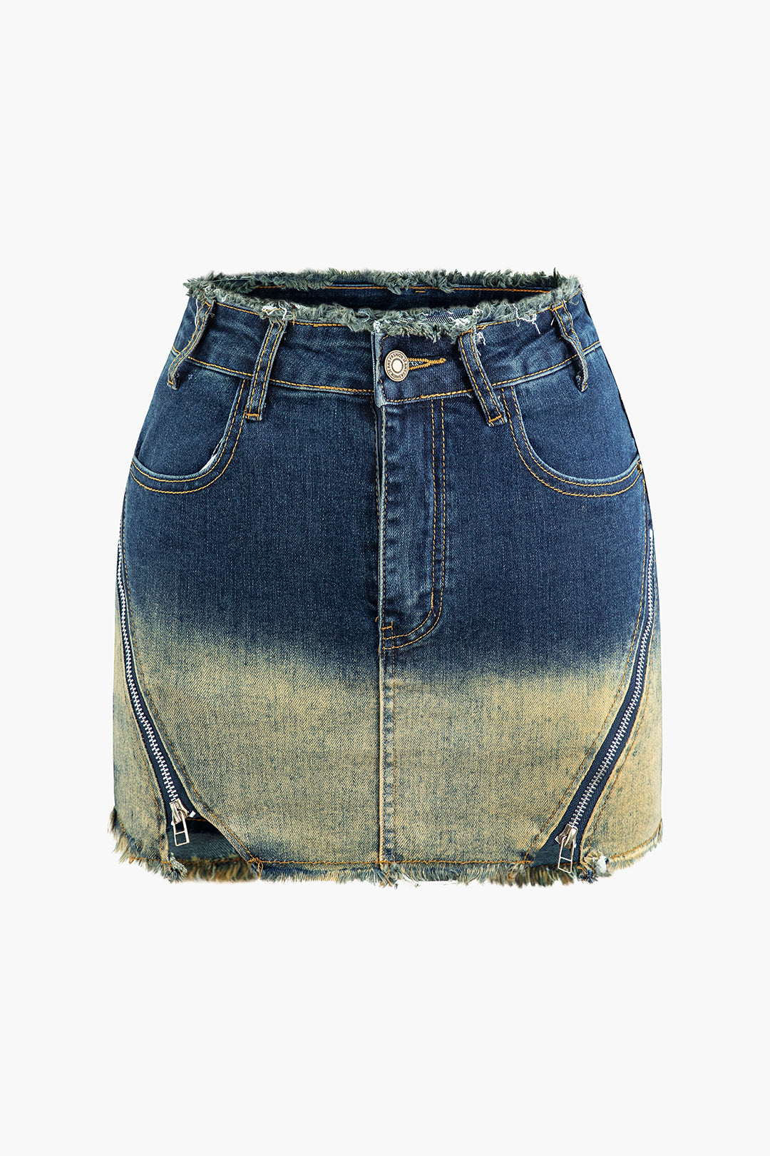 Faded Frayed Trim Zipper Denim Shorts for Y2K Aesthetic and Grunge Style Outfits