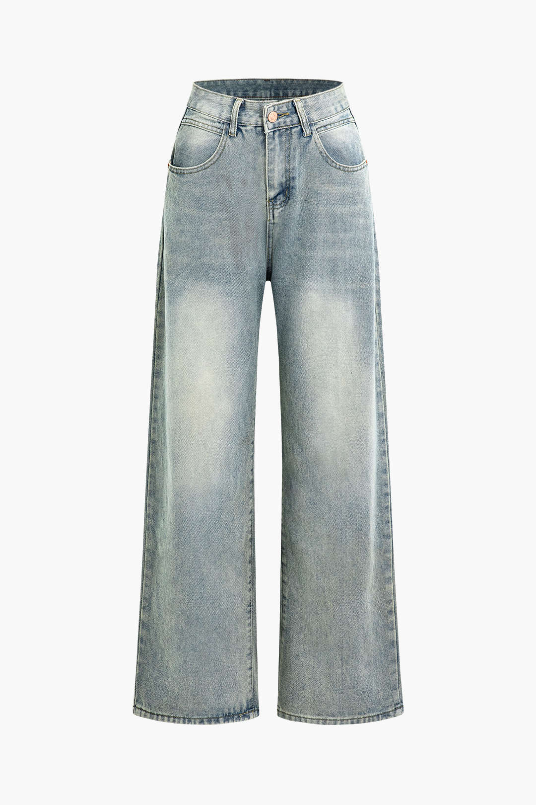 Faded High Waist Wide Leg Jeans with Pockets - Y2K Aesthetic Denim for Trendy Outfits