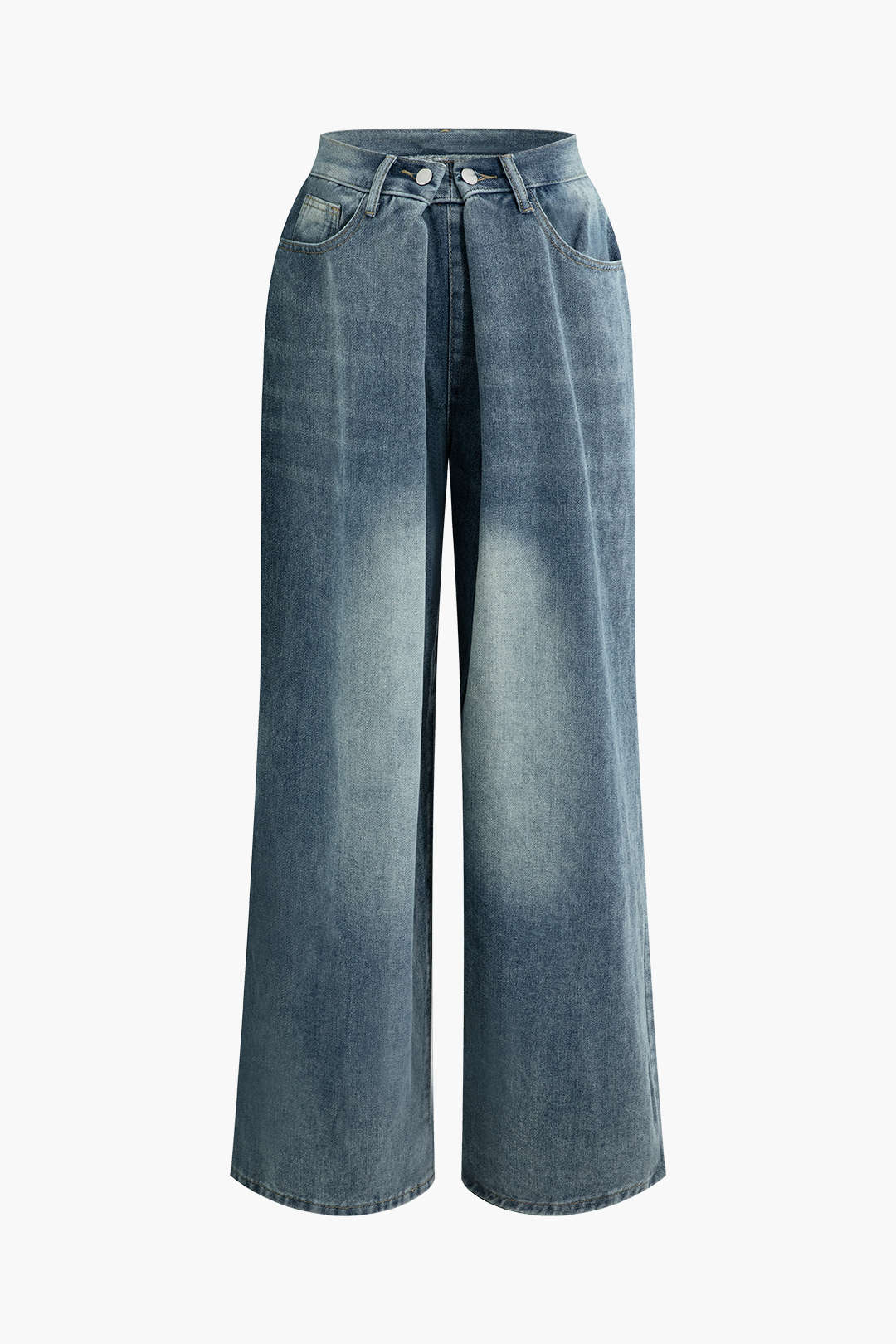 Faded Pleated Wide Leg Jeans - Y2K Aesthetic Denim for Trendy Outfits and Casual Style