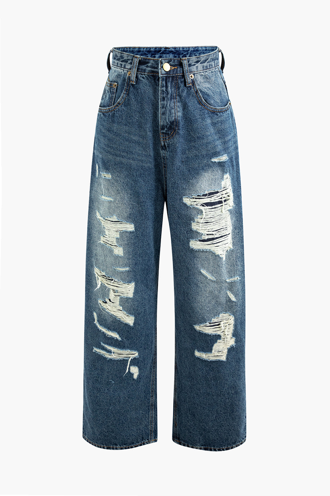 Faded Ripped Wide Leg Jeans - Y2K Grunge Style for Aesthetic Outfits and Casual Looks