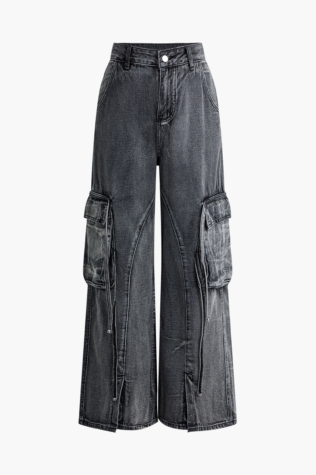 Faded Wide Leg Jeans with Flap Pockets for Y2K Aesthetic and Grunge Style Outfits