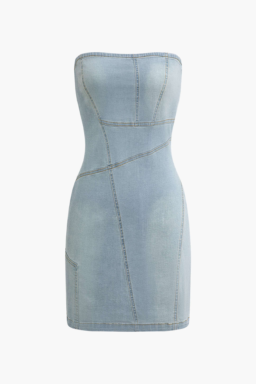 Faded Zipper Strapless Denim Mini Dress - Y2K Aesthetic Cute Top for Trendy Outfits