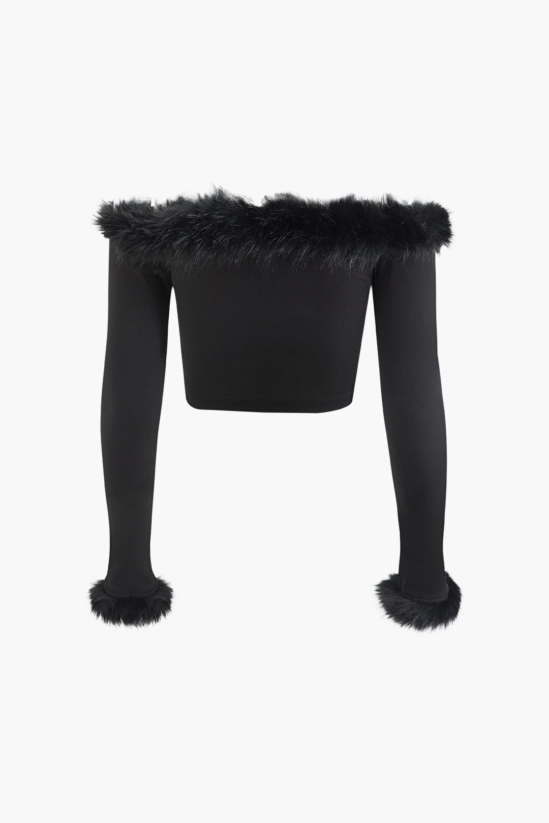 Faux Fur Off Shoulder Long Sleeve Crop Top for Y2K Fashion and Coquette Aesthetic