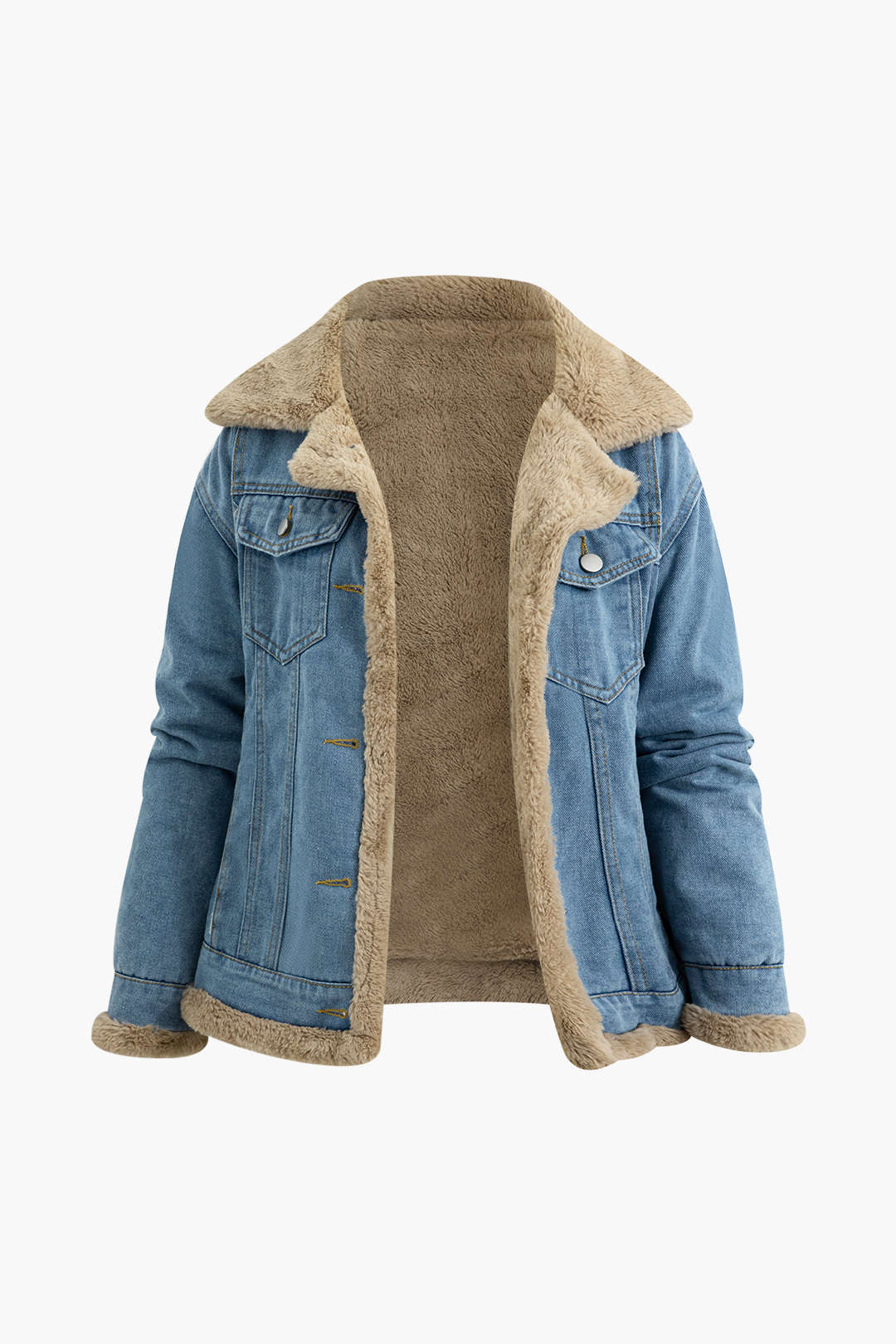 Faux Fur Pocket Notched Lapel Denim Jacket - Y2K Aesthetic Outerwear for Trendy Looks