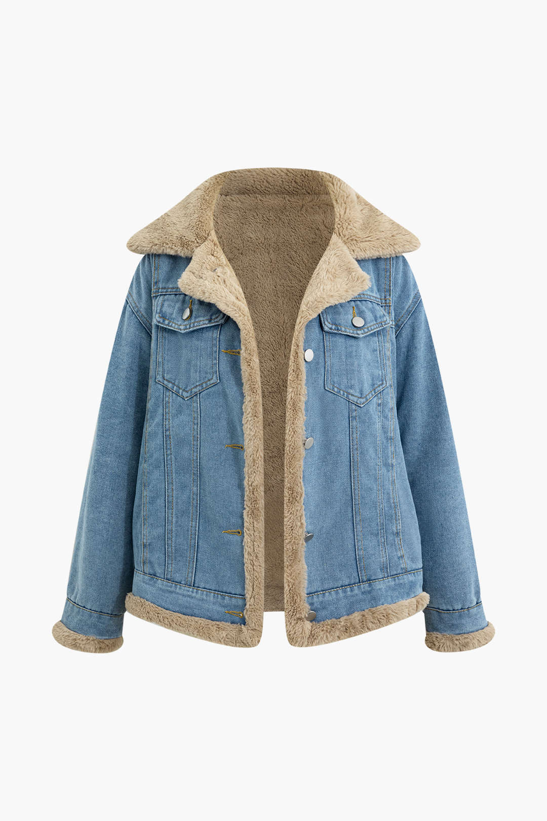 Faux Fur Pocket Notched Lapel Denim Jacket - Y2K Aesthetic Outerwear for Trendy Looks