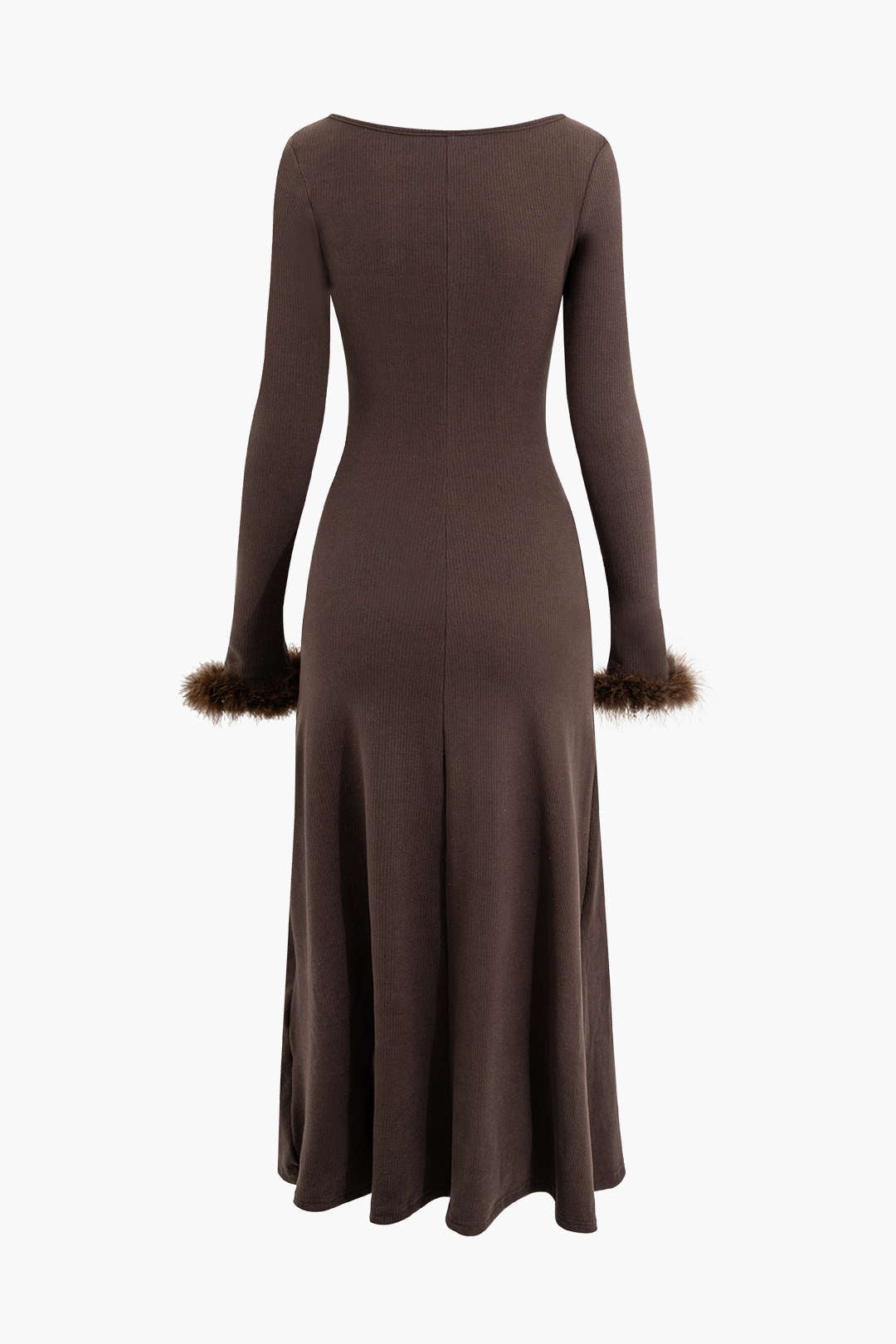 Faux Fur Trim Ruched Pleated Midi Dress - Y2K Fashion Statement for Chic Aesthetic Outfits