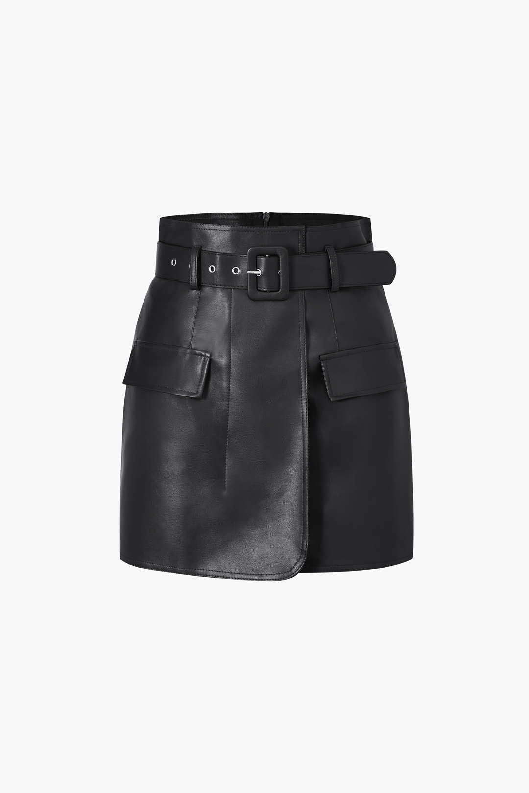 Faux Leather A-Line Mini Skirt with Belt for Y2K Aesthetic and Grunge Style Outfits