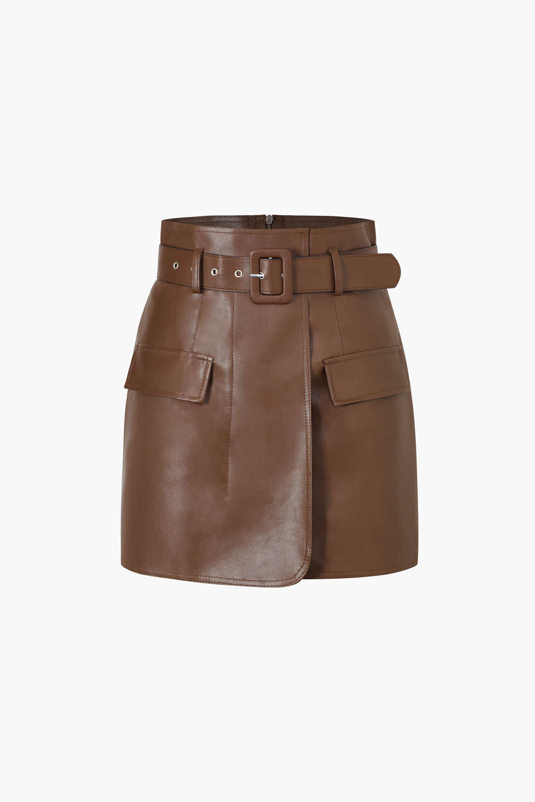 Faux Leather A-Line Mini Skirt with Belt for Y2K Aesthetic and Grunge Style Outfits