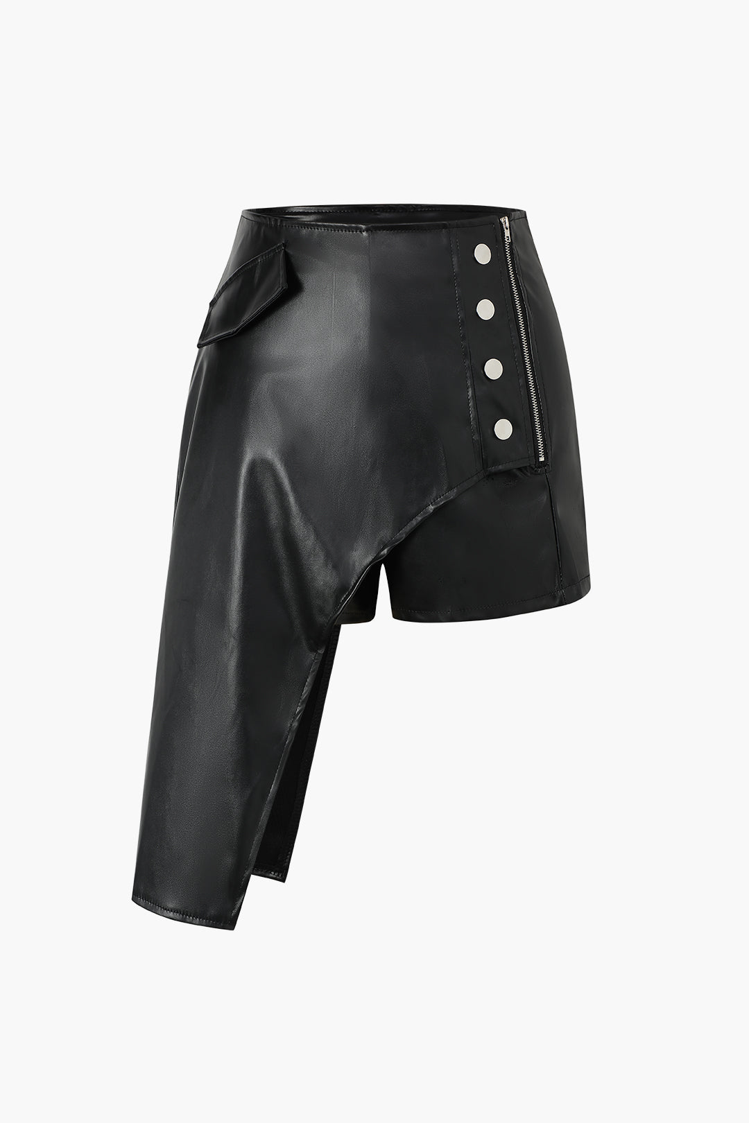 Faux Leather Asymmetric Hem Shorts for Y2K Aesthetic and Grunge Style Outfits