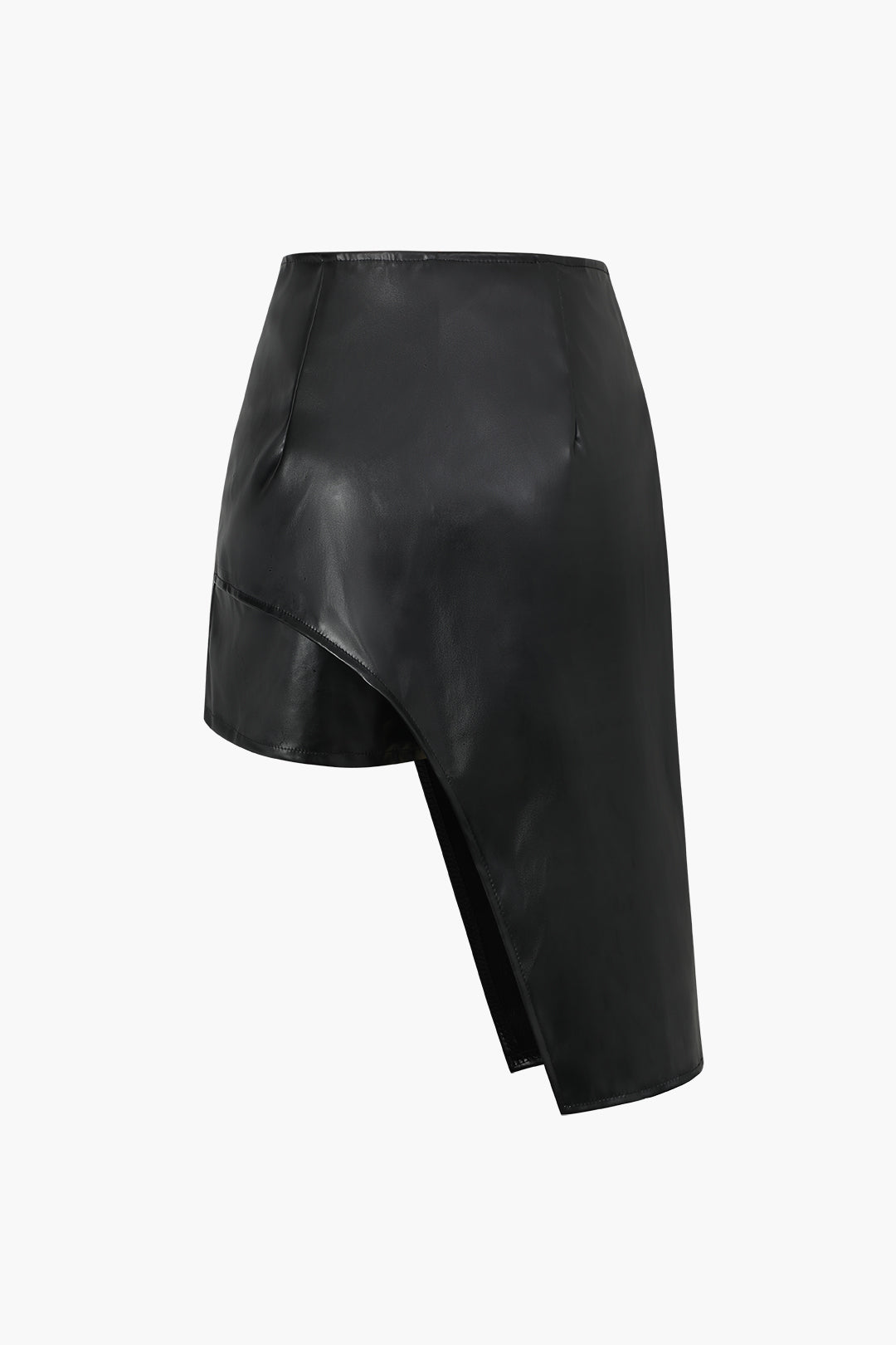 Faux Leather Asymmetric Hem Shorts for Y2K Aesthetic and Grunge Style Outfits