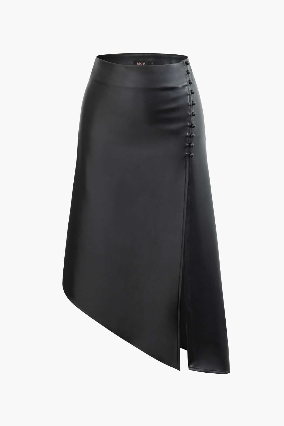 Faux Leather Asymmetric Midi Skirt with Button Detail for Y2K and Grunge Aesthetic