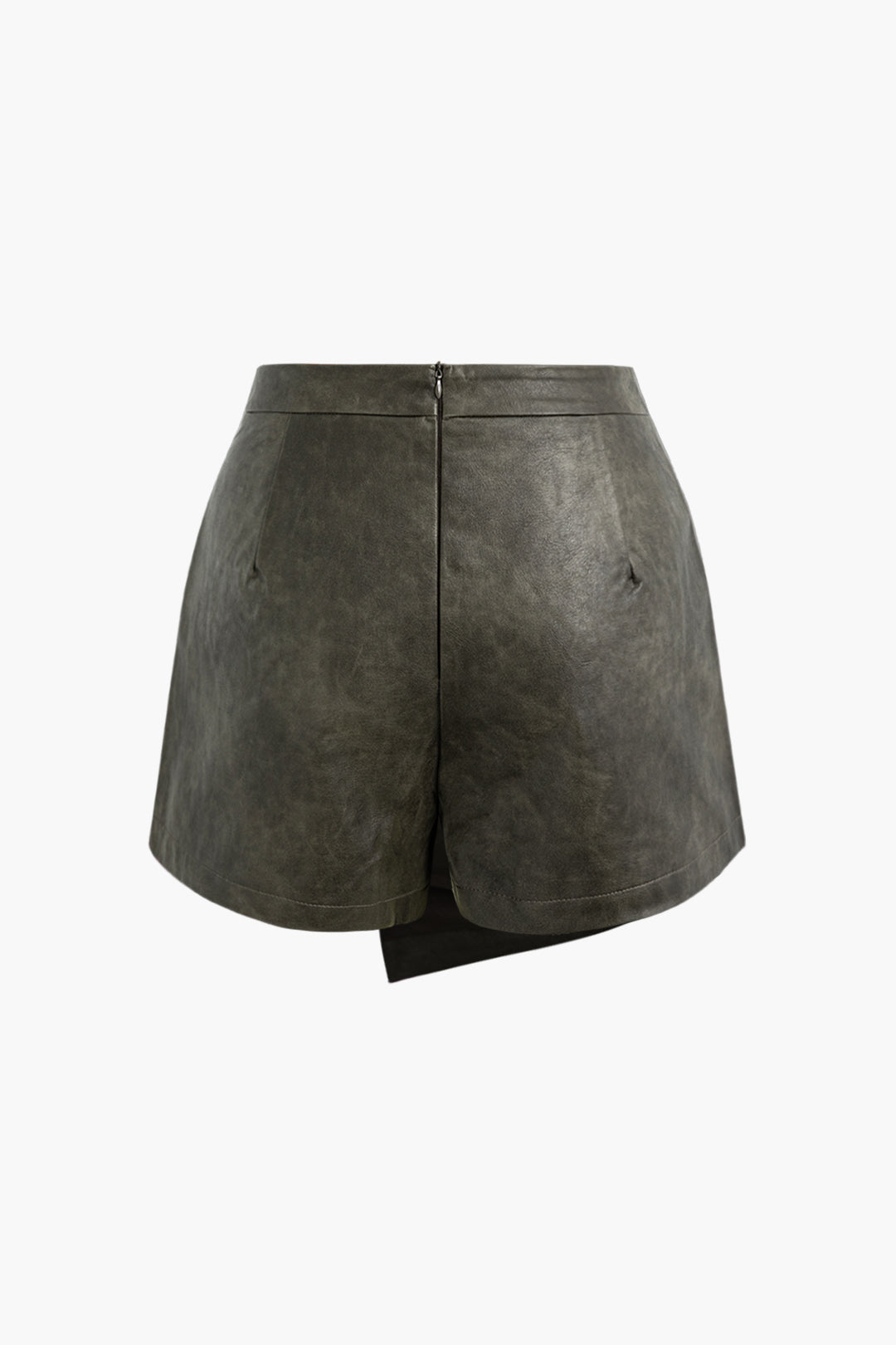 Faux Leather Asymmetric Mini Skirt with Flap Pockets and Rivet Details for Y2K Aesthetic